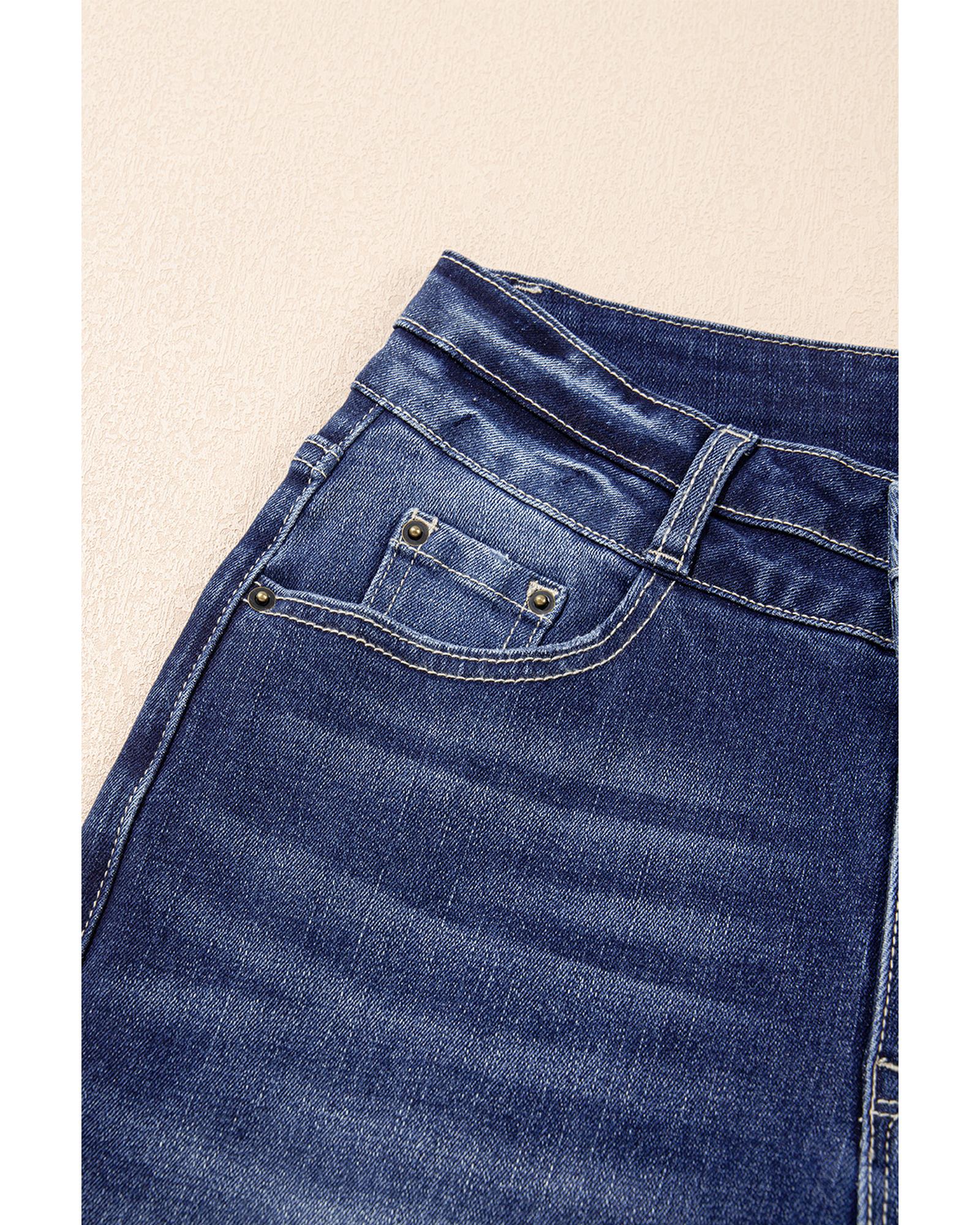 Sail Blue High Rise Dual Button Distressed Raw Hem Flared Jeans - 14 US