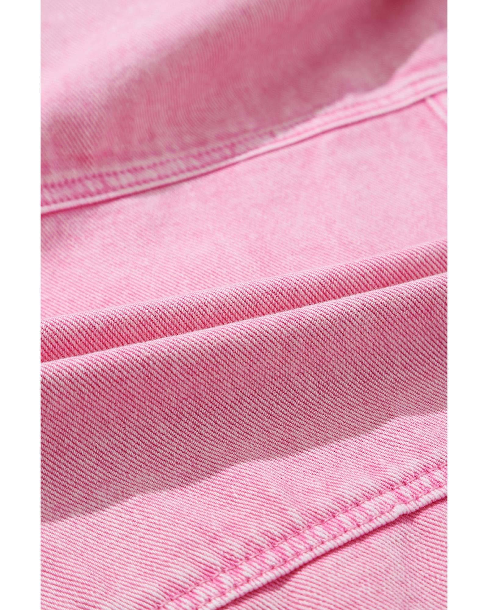 Pink Rivet Studded Pocketed Denim Jacket - L