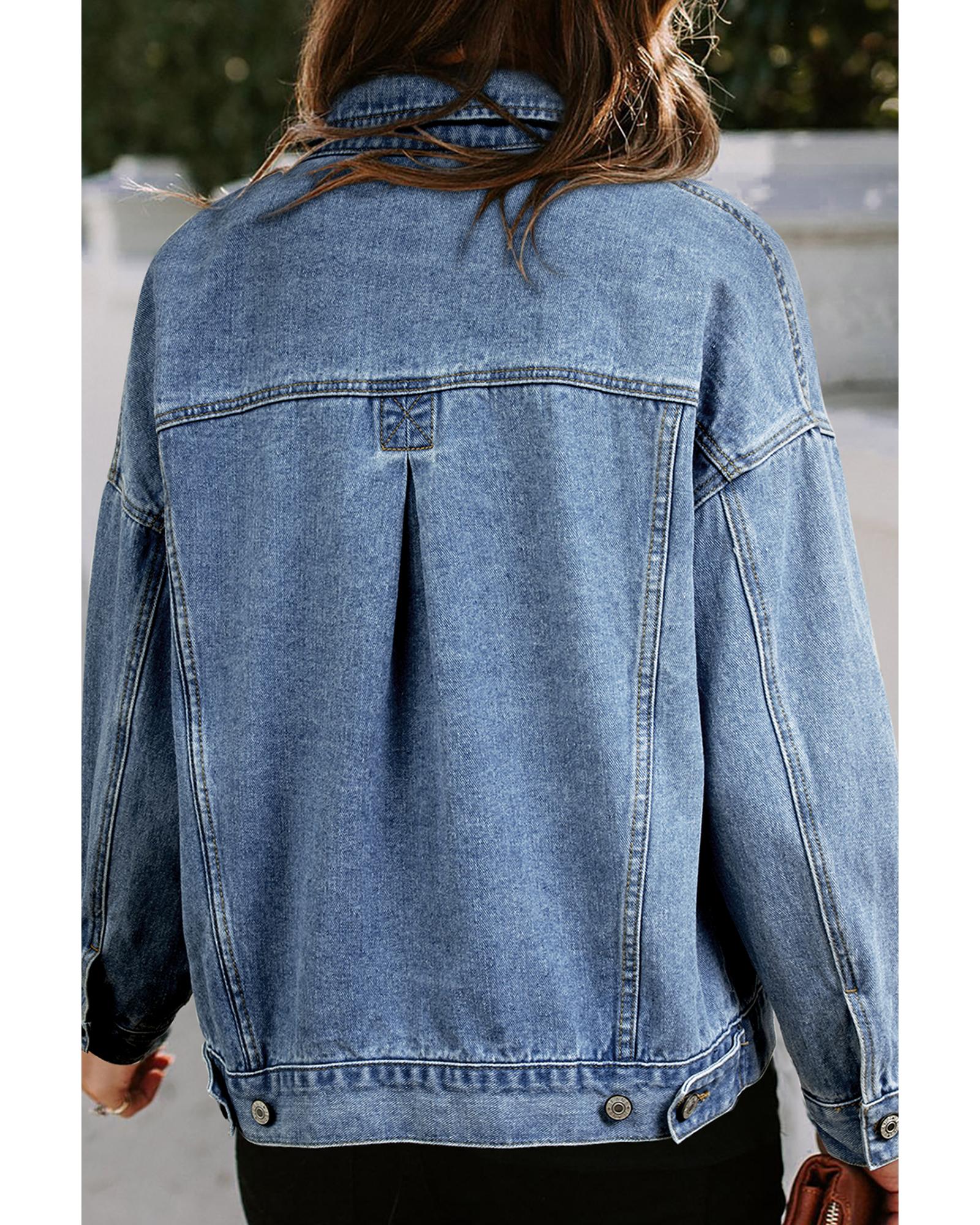 Light Blue Washed Oversize Pocketed Denim Jacket - 2XL