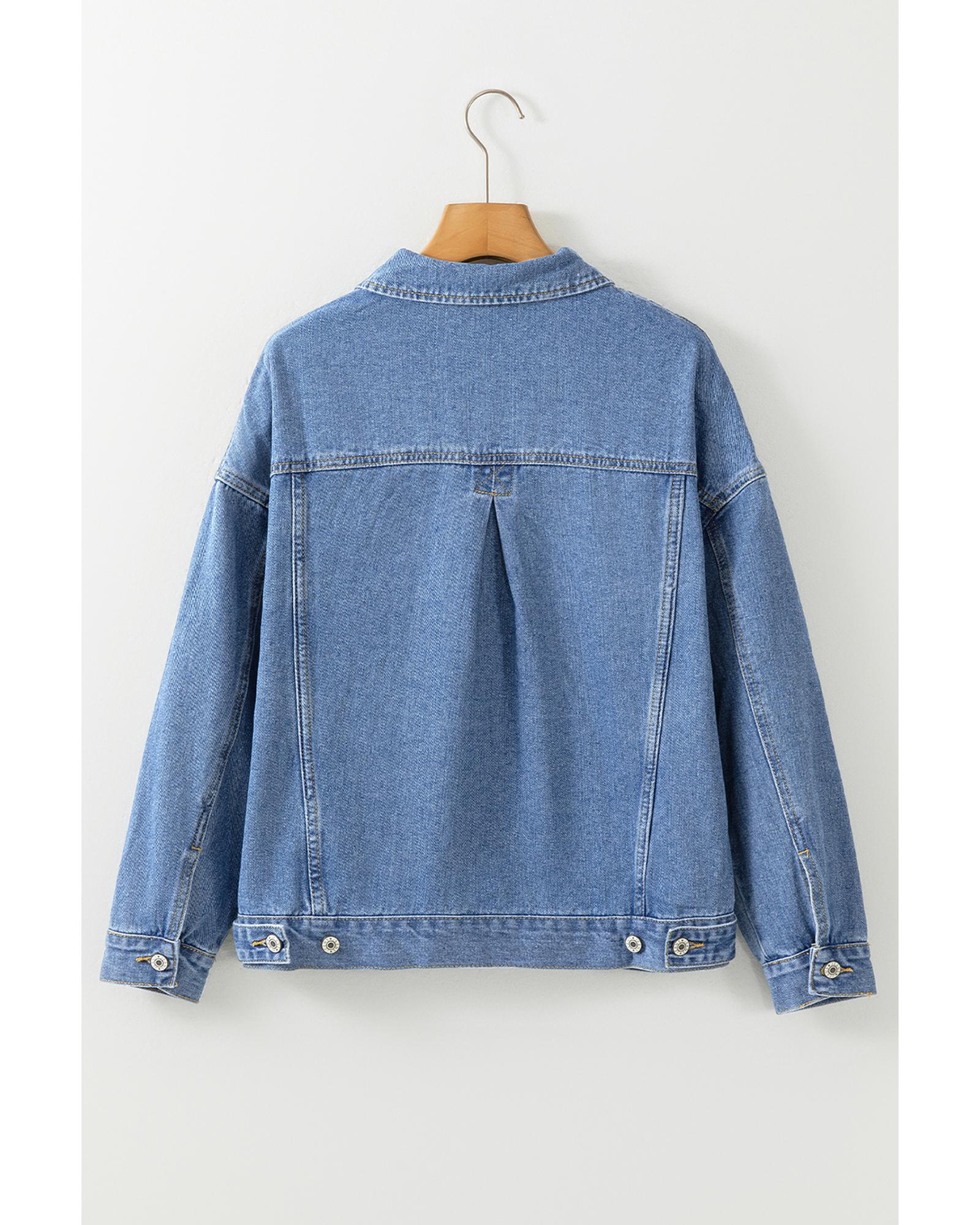 Light Blue Washed Oversize Pocketed Denim Jacket - S