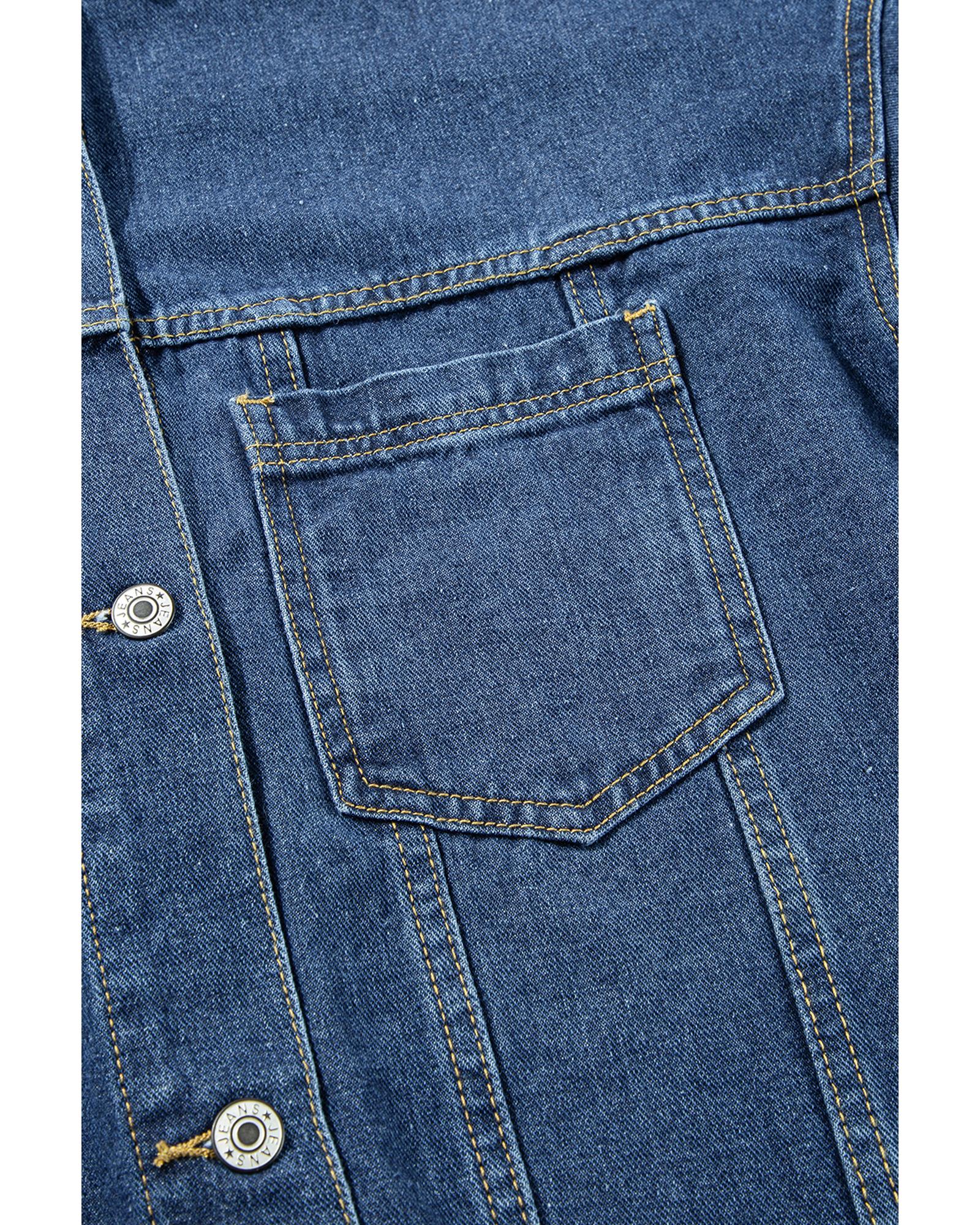 Dark Blue Washed Oversize Pocketed Denim Jacket - L