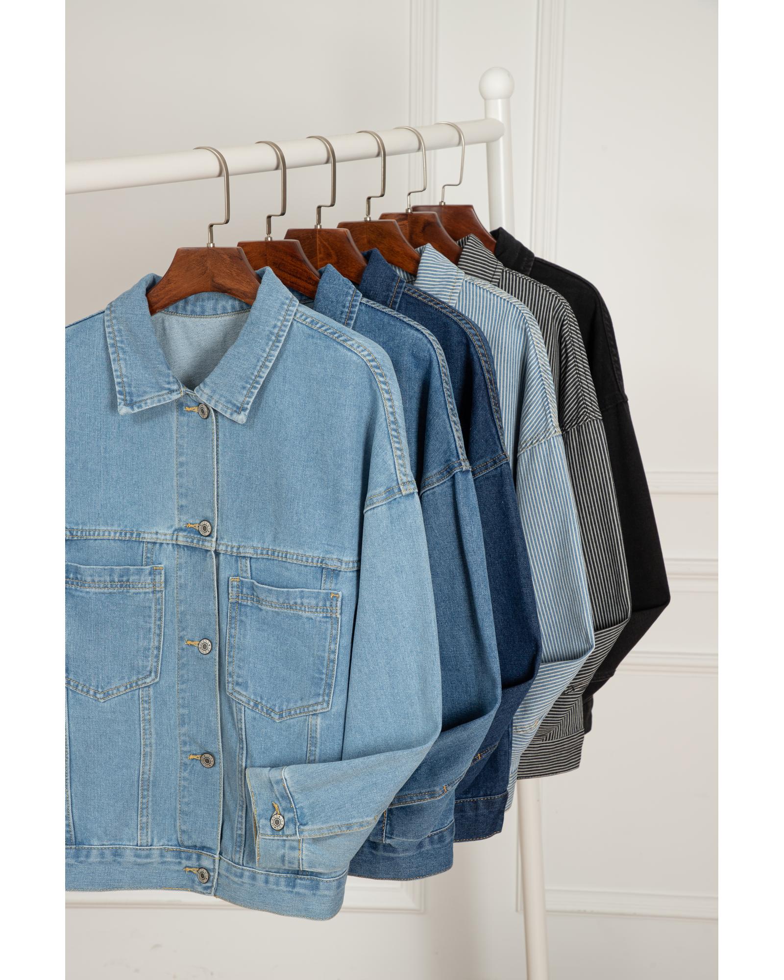 Dark Blue Washed Oversize Pocketed Denim Jacket - L