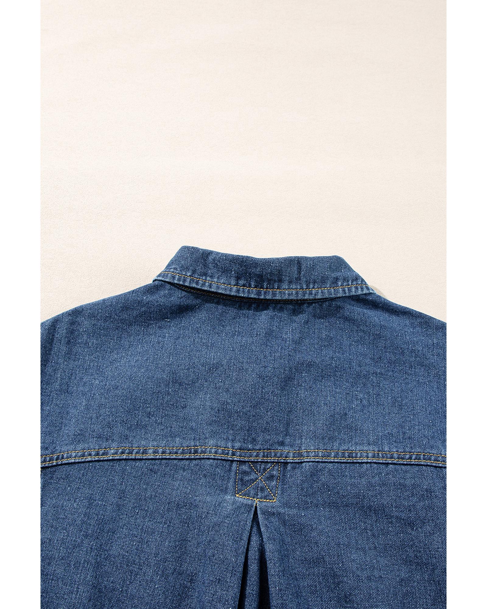 Dark Blue Washed Oversize Pocketed Denim Jacket - L