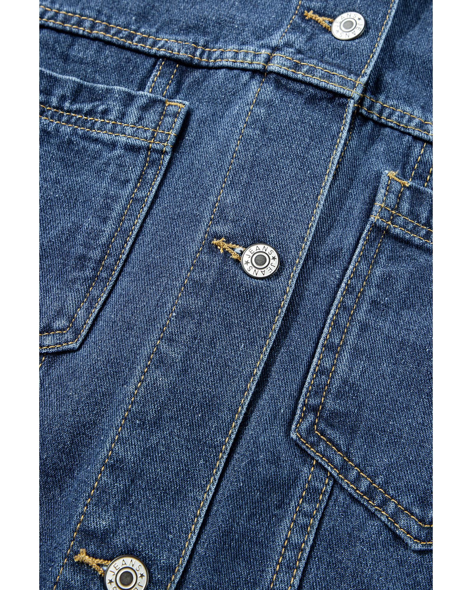 Dark Blue Washed Oversize Pocketed Denim Jacket - L