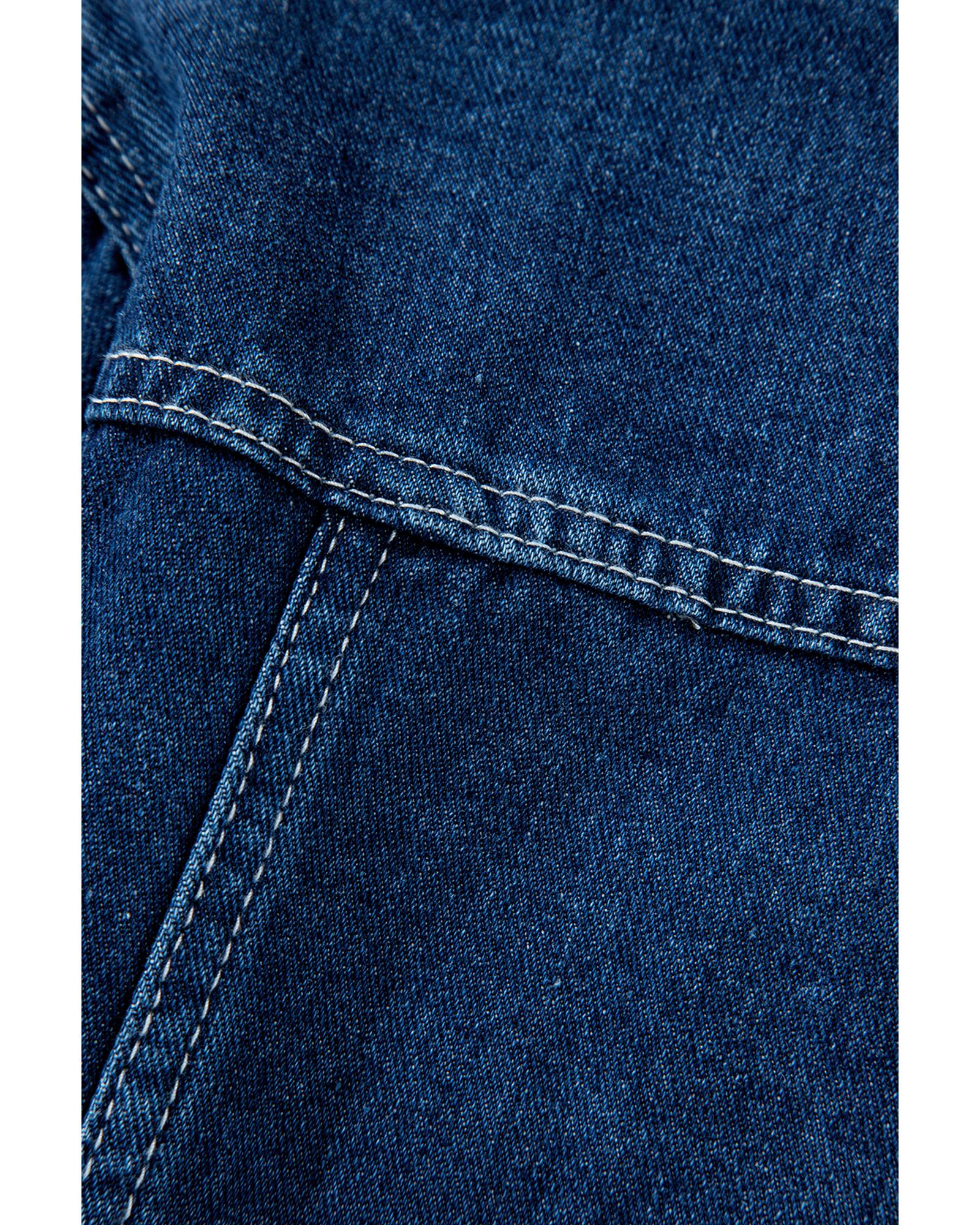 Navy Blue Ruffle Raw Hem Flap Pockets Denim Jacket - S