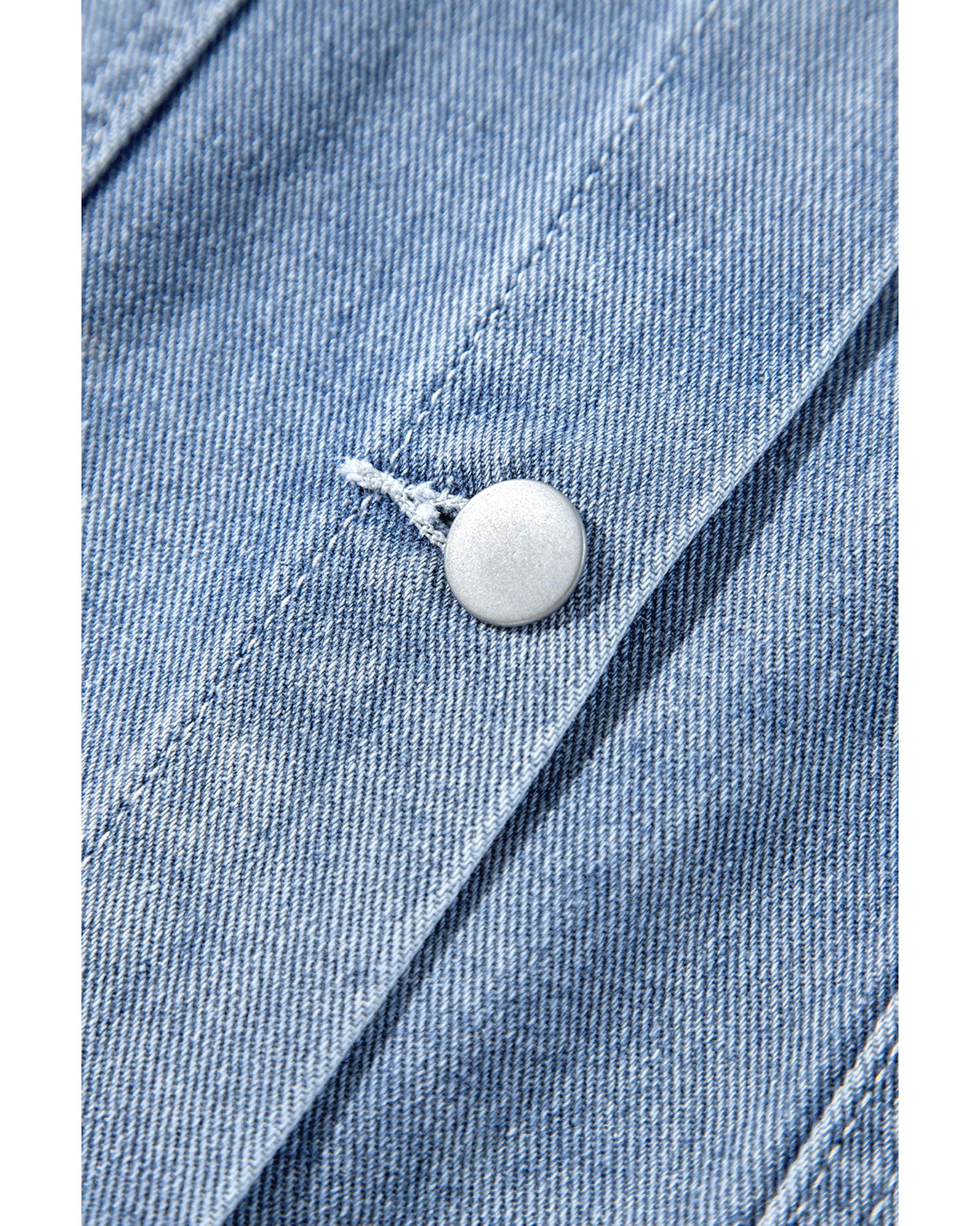 Beau Blue Ruffle Raw Hem Flap Pockets Denim Jacket - L