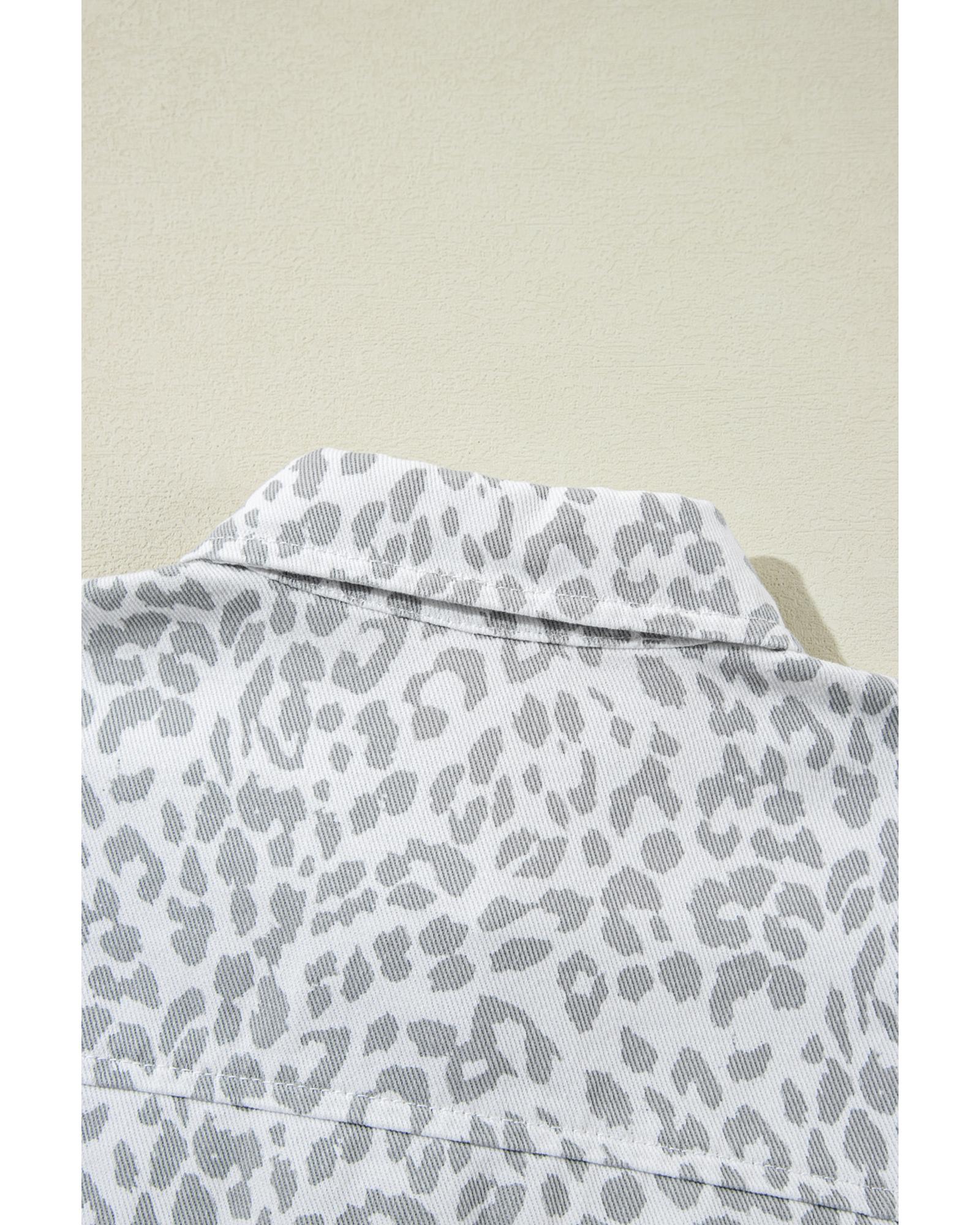 White Leopard Printed Flap Pocket Denim Jacket - XL