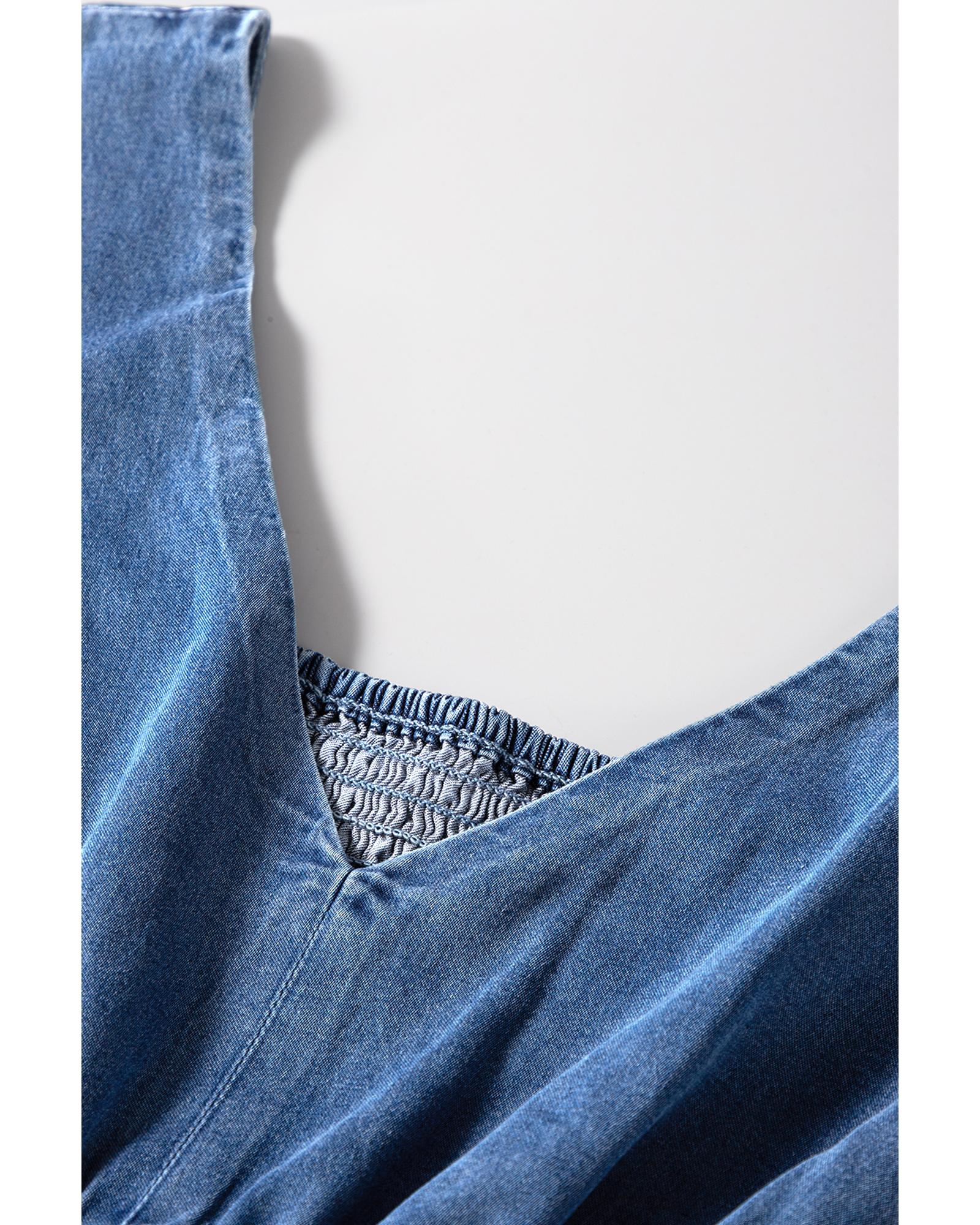 Ashleigh Blue V Neck Short Sleeve Smocked Back Denim Loose Jumpsuit - XL