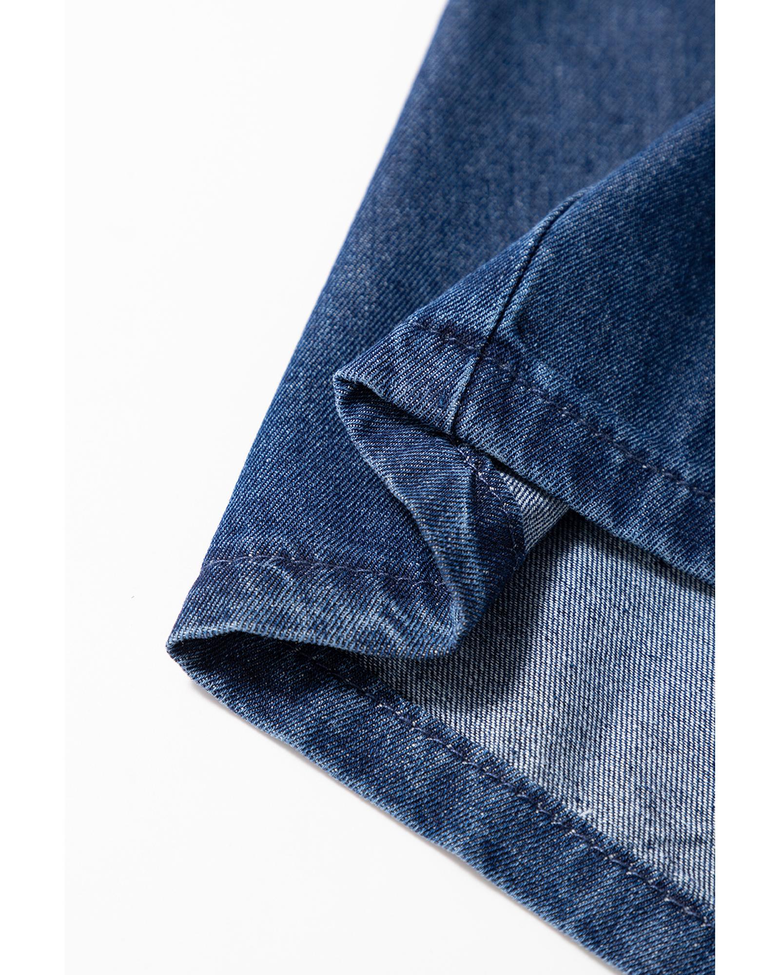 Sail Blue Denim Ruffled Zipped Front Belted Romper - M