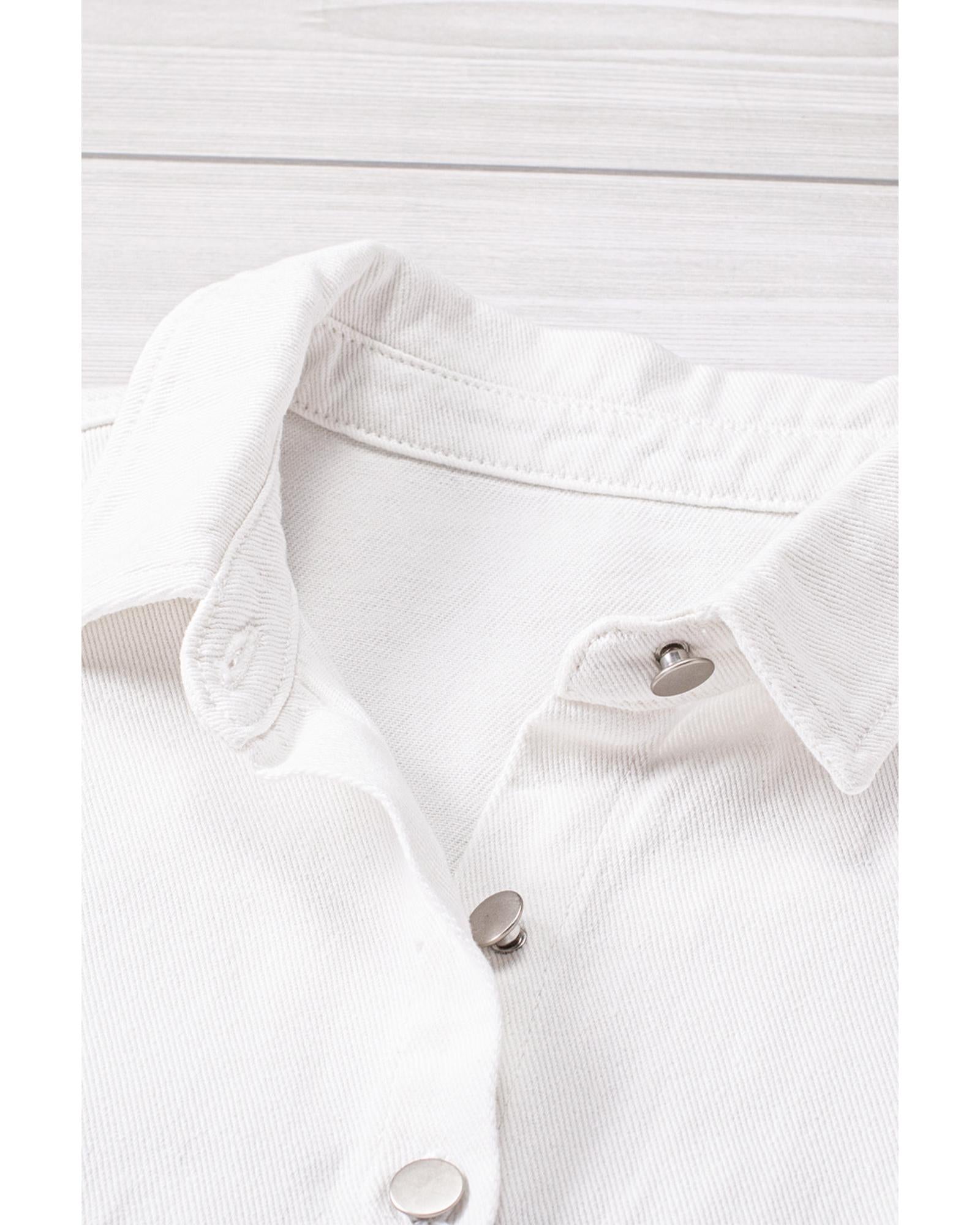 White Contrast Leopard Denim Jacket - L