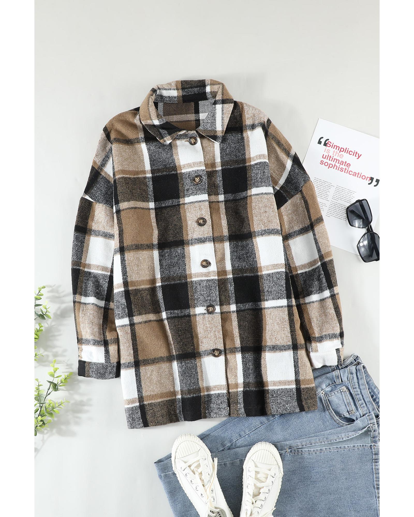 Azura Exchange Plaid Print Buttoned Shirt Jacket - XL