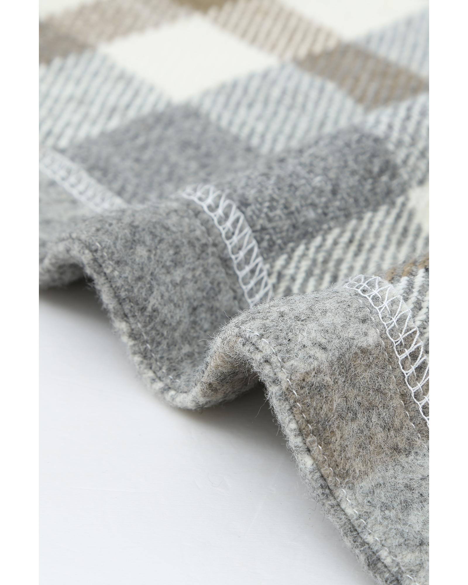 Brown Plaid Print Pocket Women Shacket - M