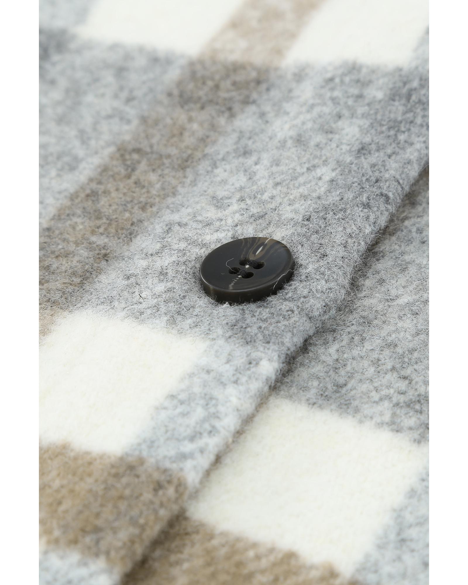 Brown Plaid Print Pocket Women Shacket - XL