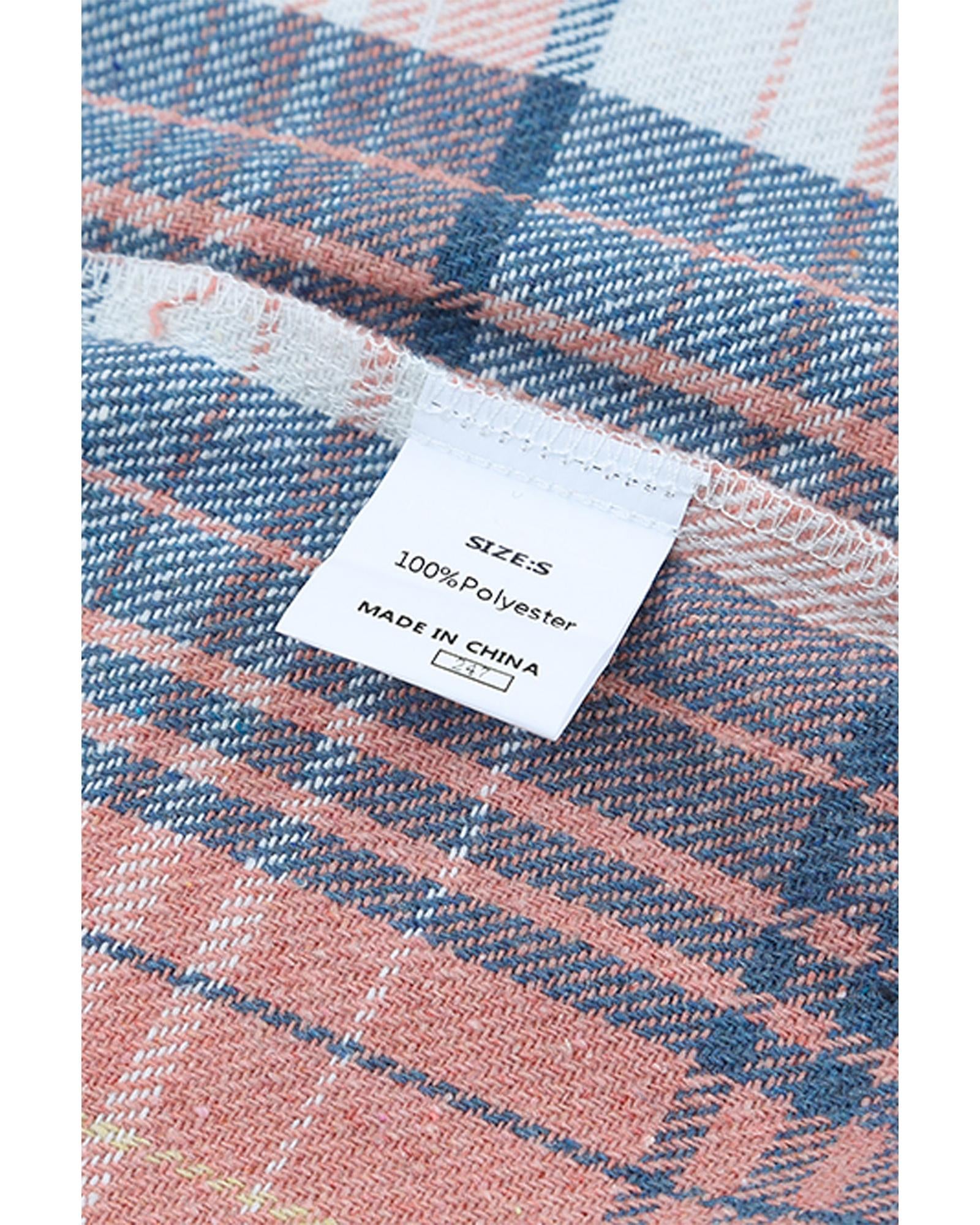 Pink Black/Pink Plaid Flap Pockets Shacket - L