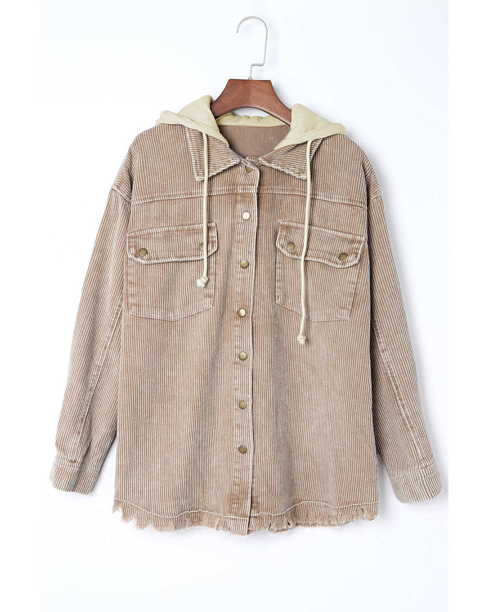 Azura Exchange Khaki Patchwork Hooded Corduroy Shacket - L