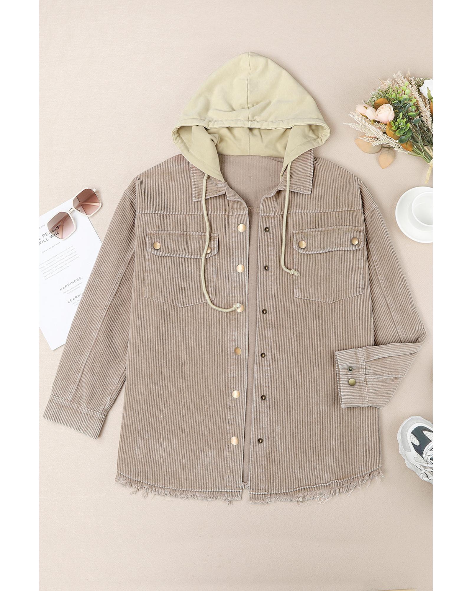Azura Exchange Khaki Patchwork Hooded Corduroy Shacket - L