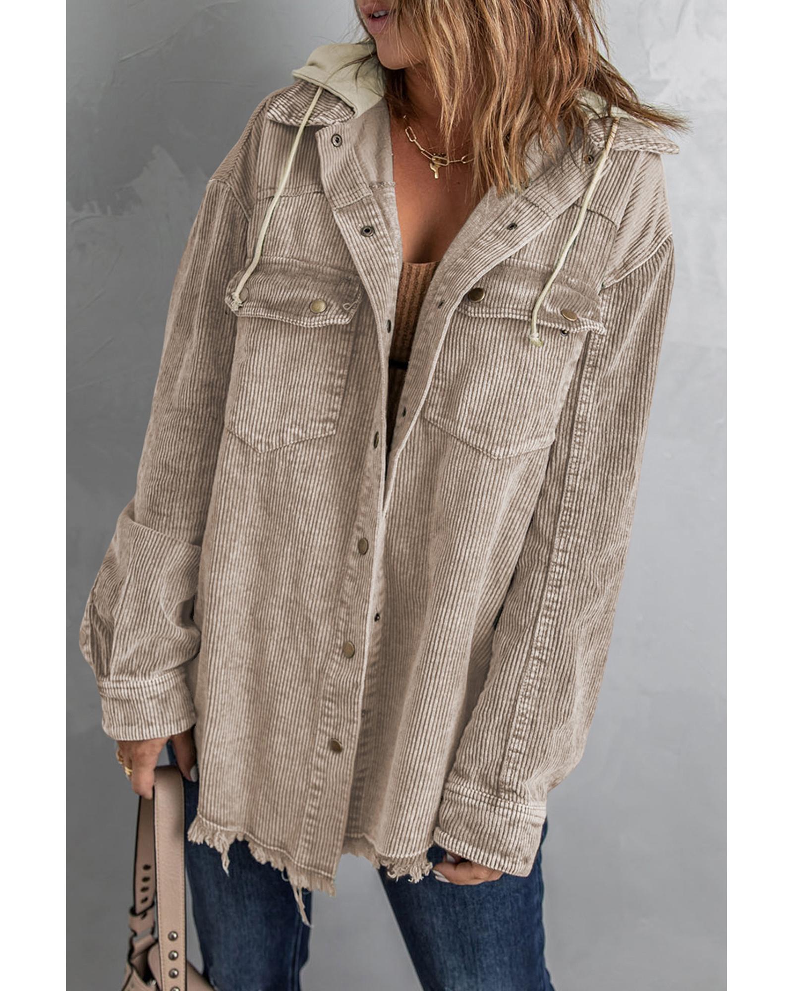 Azura Exchange Khaki Patchwork Hooded Corduroy Shacket - M