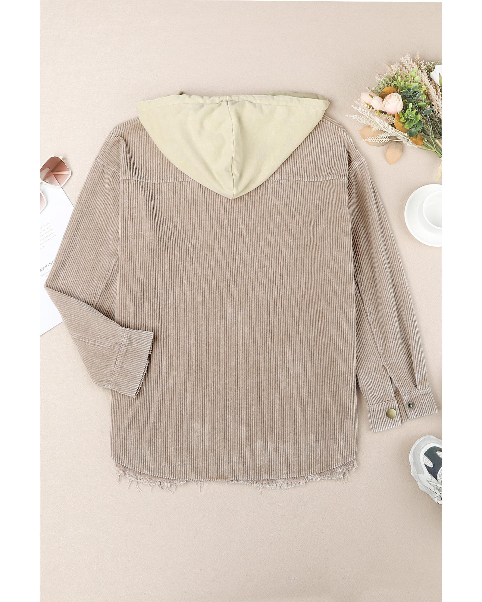 Azura Exchange Khaki Patchwork Hooded Corduroy Shacket - M