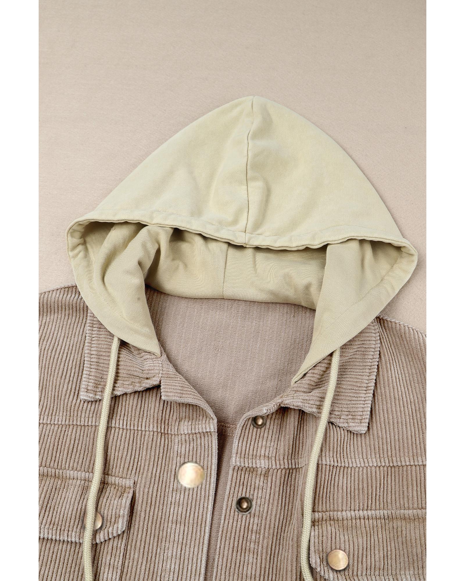 Azura Exchange Khaki Patchwork Hooded Corduroy Shacket - M