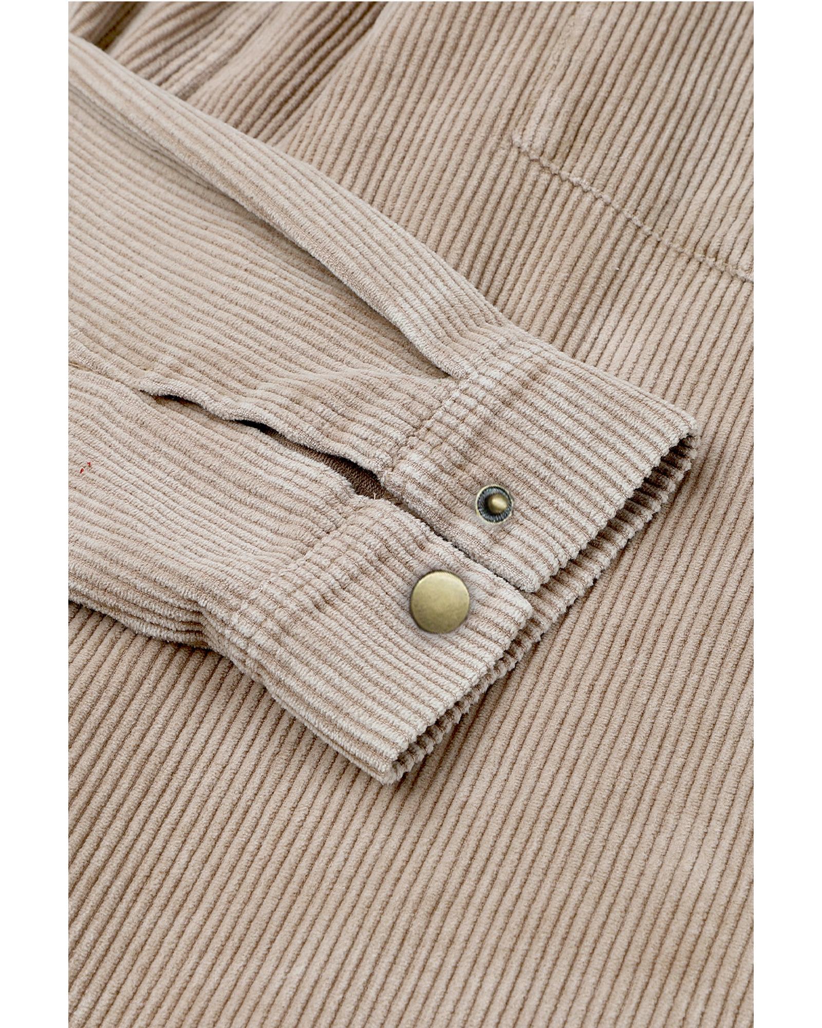 Azura Exchange Khaki Patchwork Hooded Corduroy Shacket - S