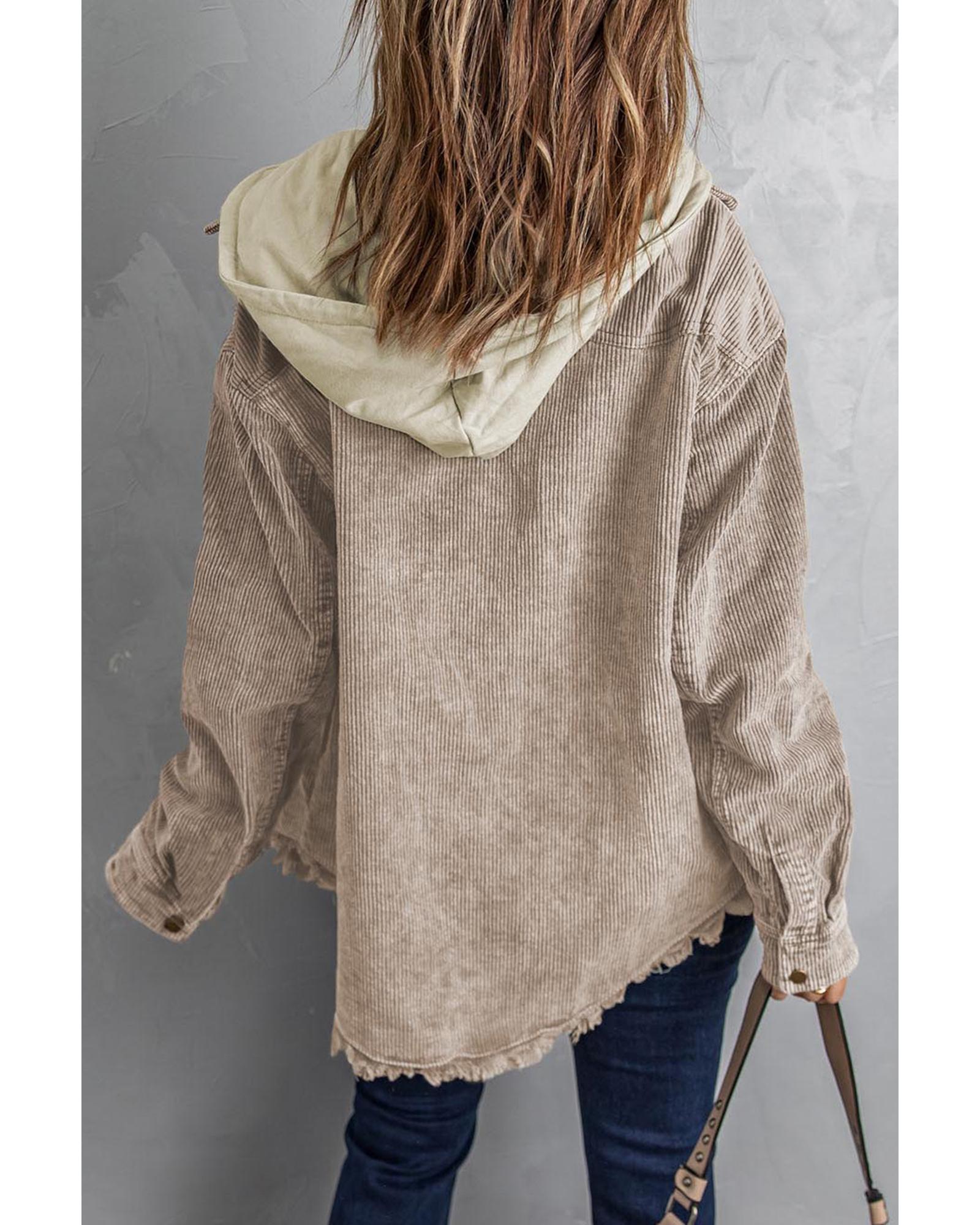 Azura Exchange Khaki Patchwork Hooded Corduroy Shacket - XL