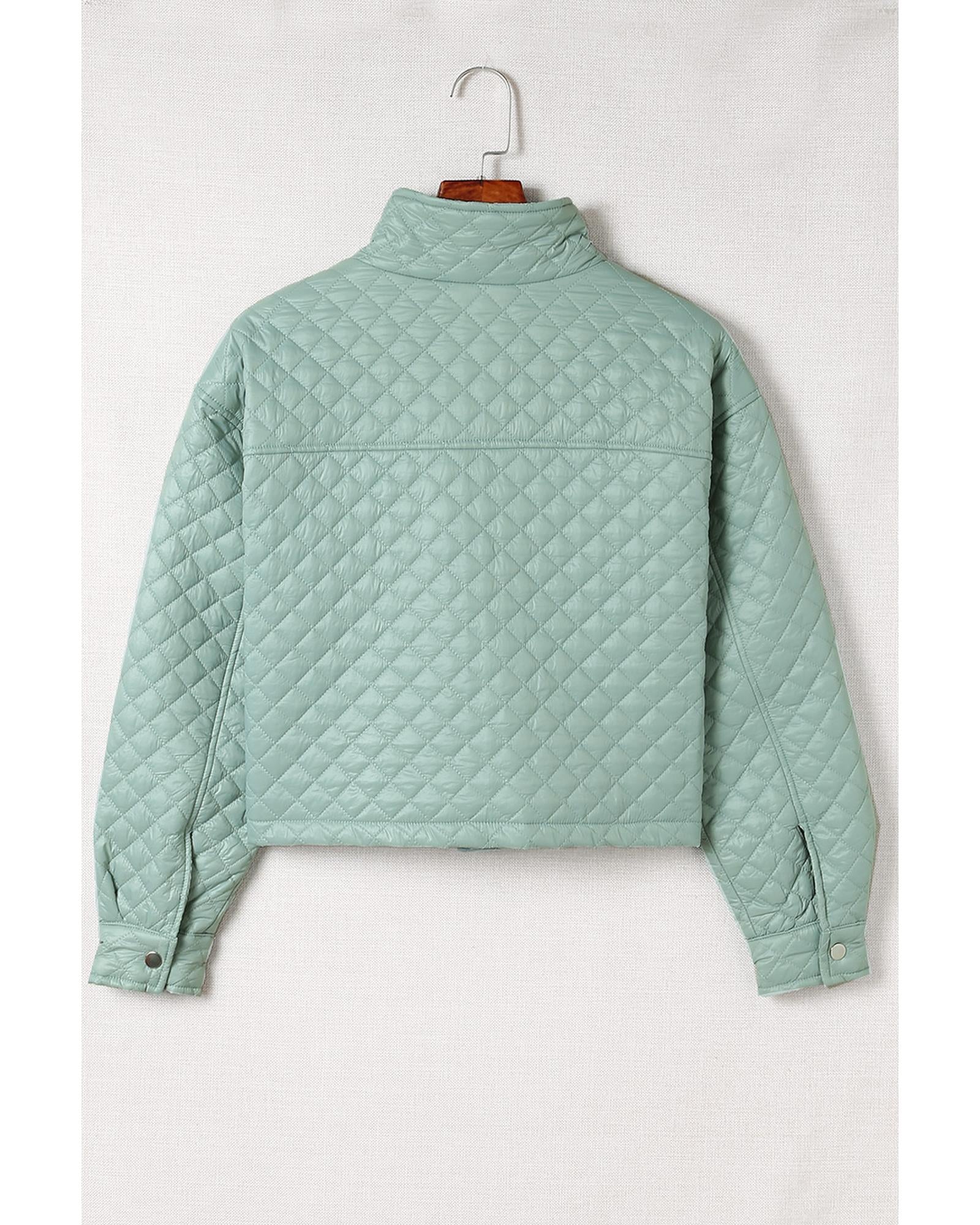 Green Quilted Pocketed Zip-up Cropped Jacket - 2XL