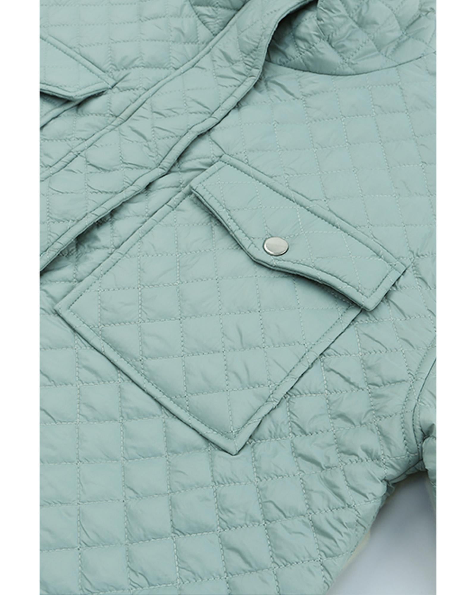 Green Quilted Pocketed Zip-up Cropped Jacket - 2XL