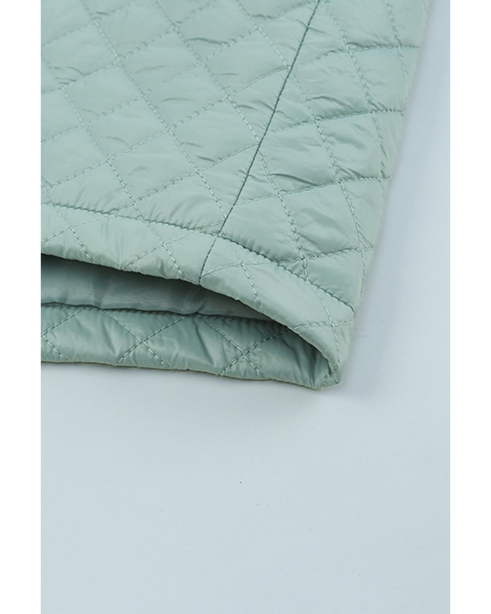 Green Quilted Pocketed Zip-up Cropped Jacket - S