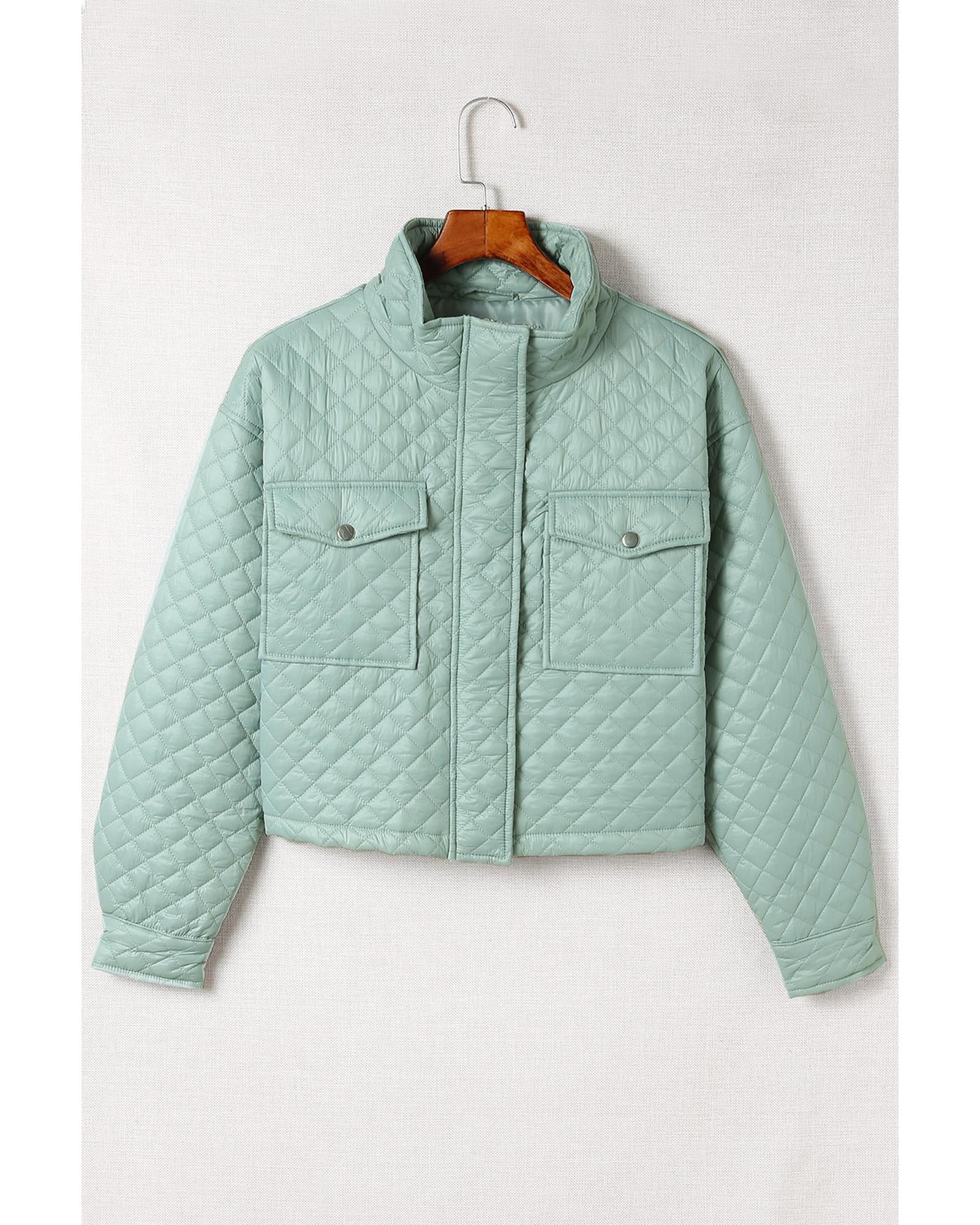 Green Quilted Pocketed Zip-up Cropped Jacket - XL