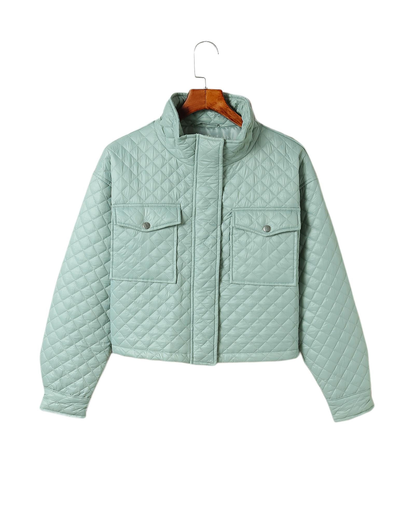 Green Quilted Pocketed Zip-up Cropped Jacket - XL