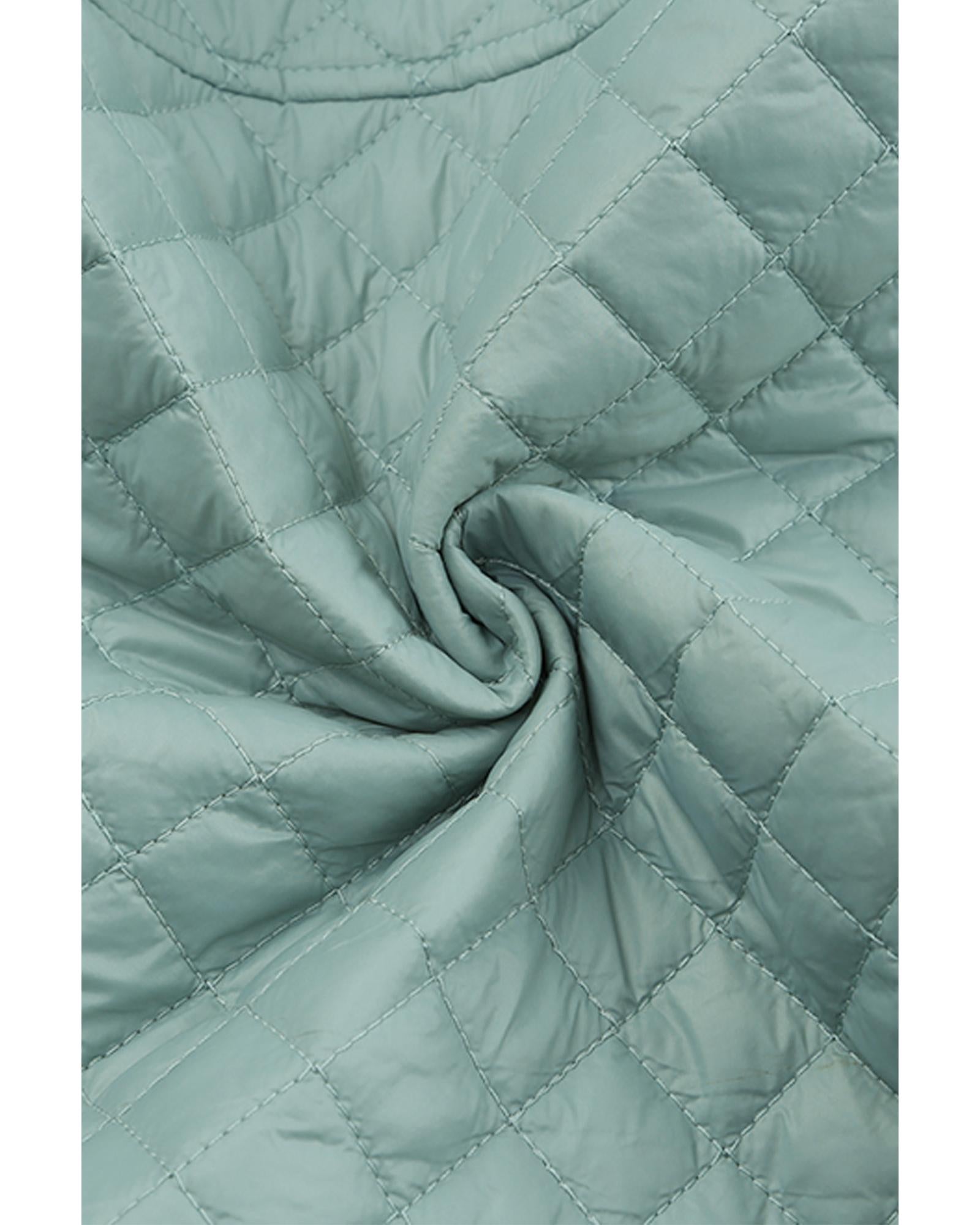 Green Quilted Pocketed Zip-up Cropped Jacket - XL