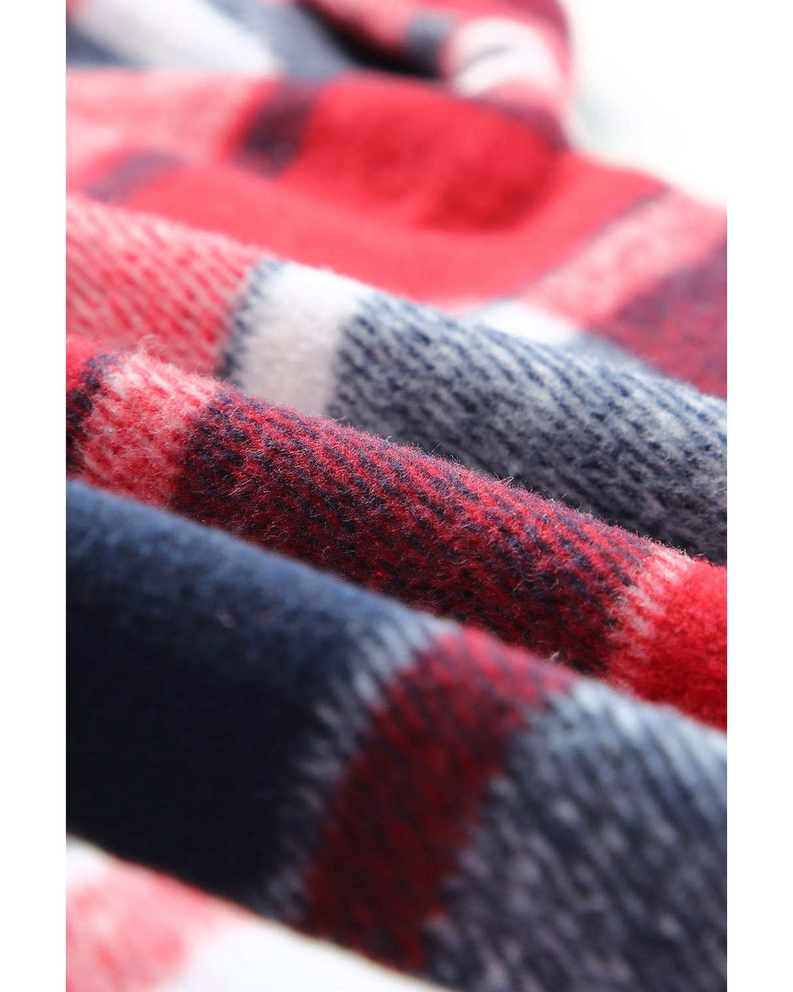 Azura Exchange Red Hooded Plaid Button Front Shacket - XL