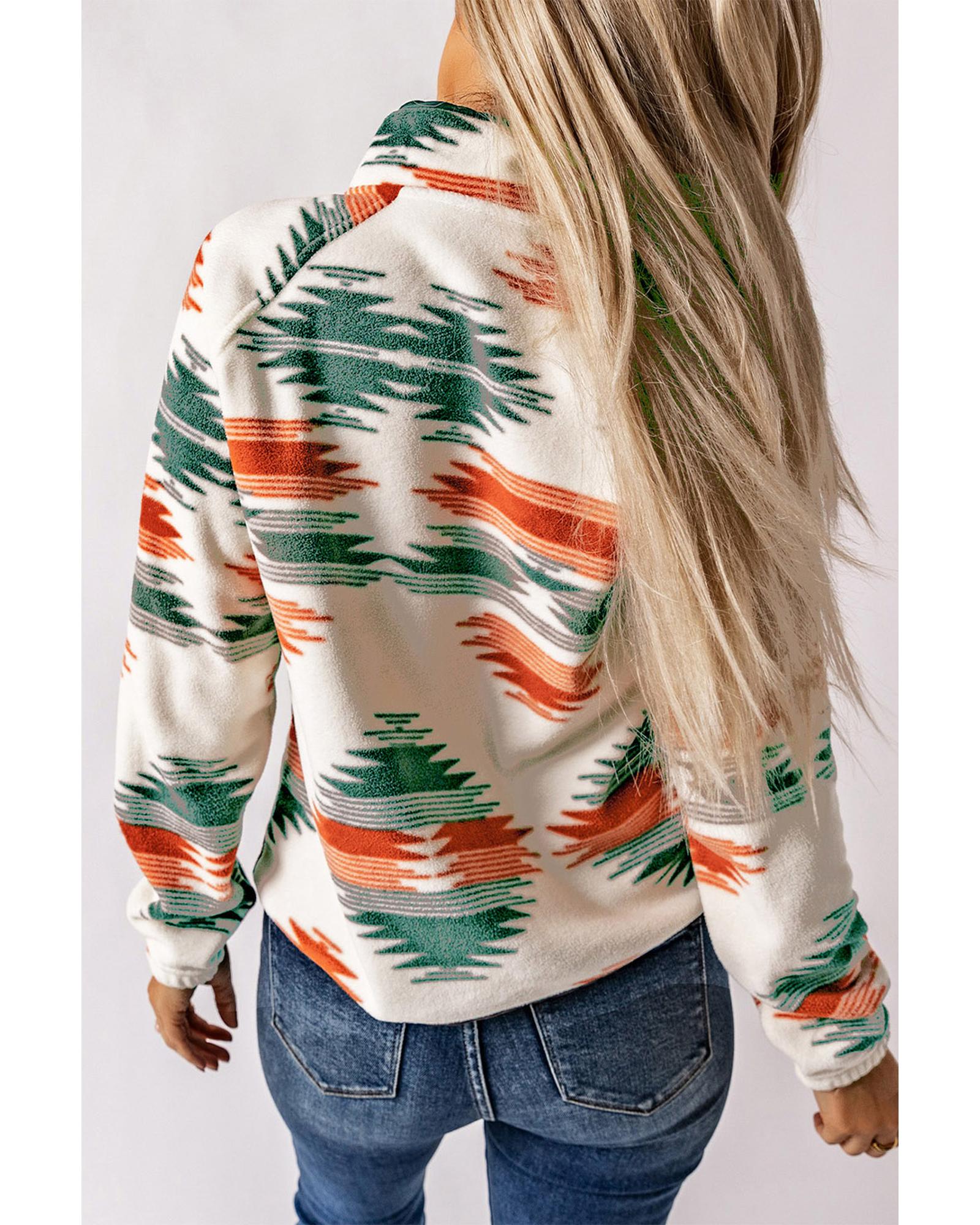 Multicolour Western Aztec Snap Buttoned Fleece Jacket - XL