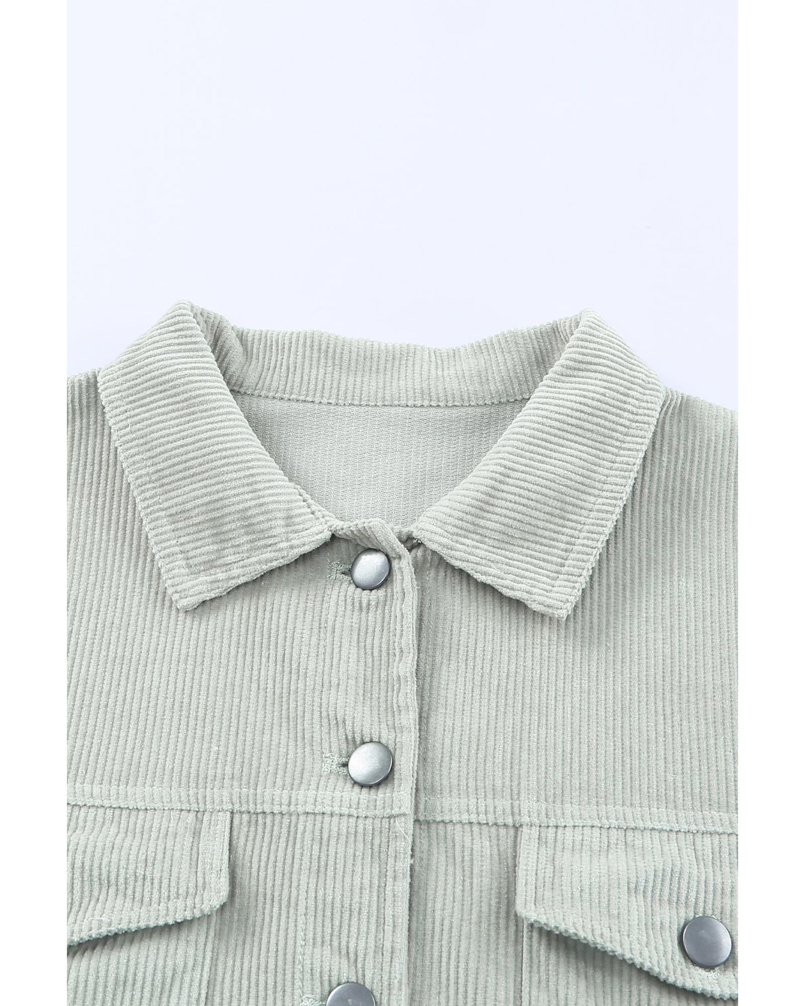 Sky Blue Raw Hem Flap Pockets Cropped Corduroy Jacket - M