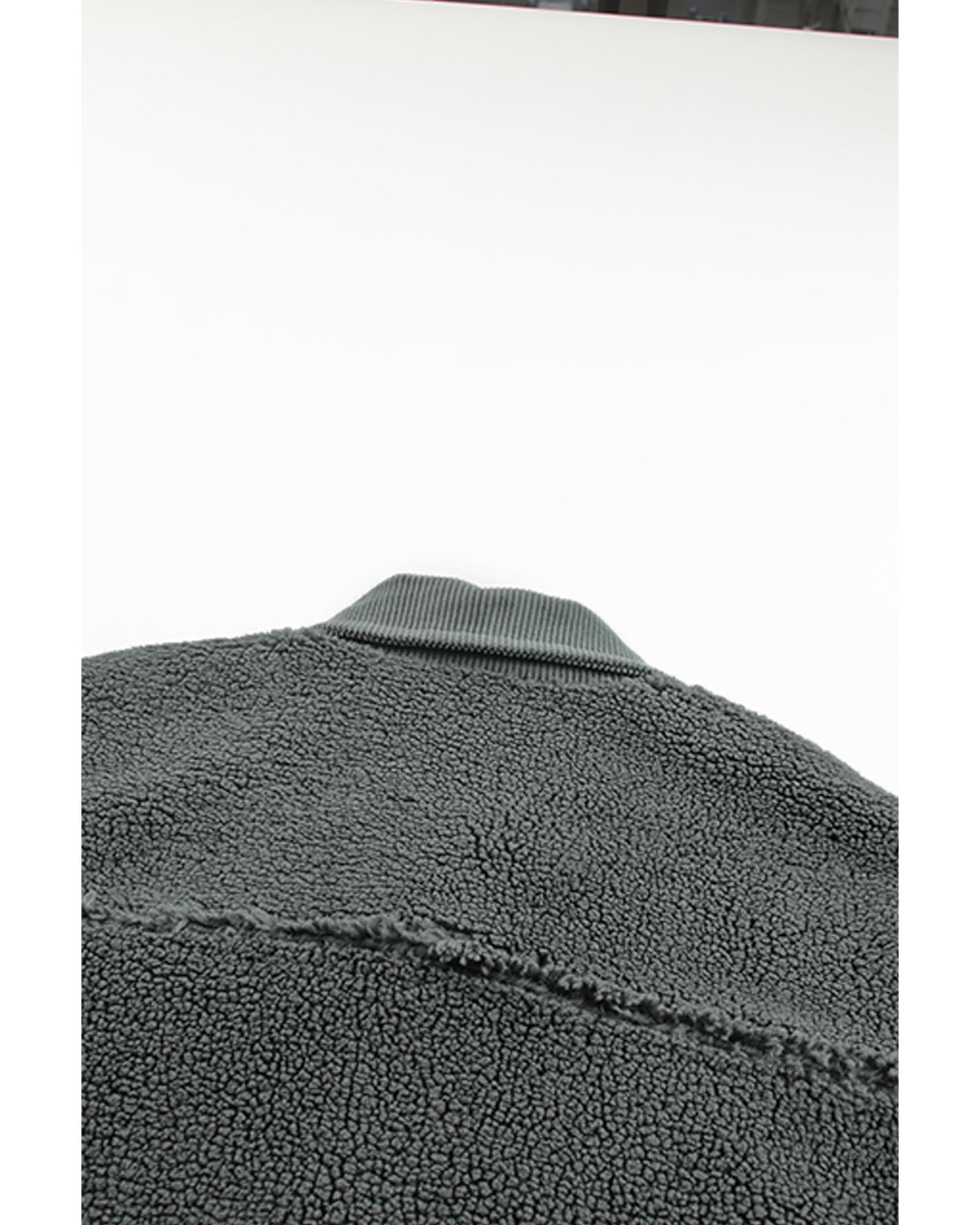 Gray Corduroy Trim Elbow Patch Sherpa Jacket - M