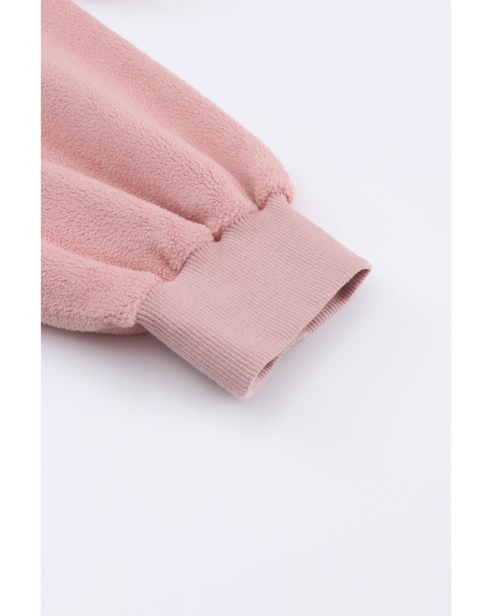 Pink Flap Pocket Drawstring Hood Zip Up Jacket - S