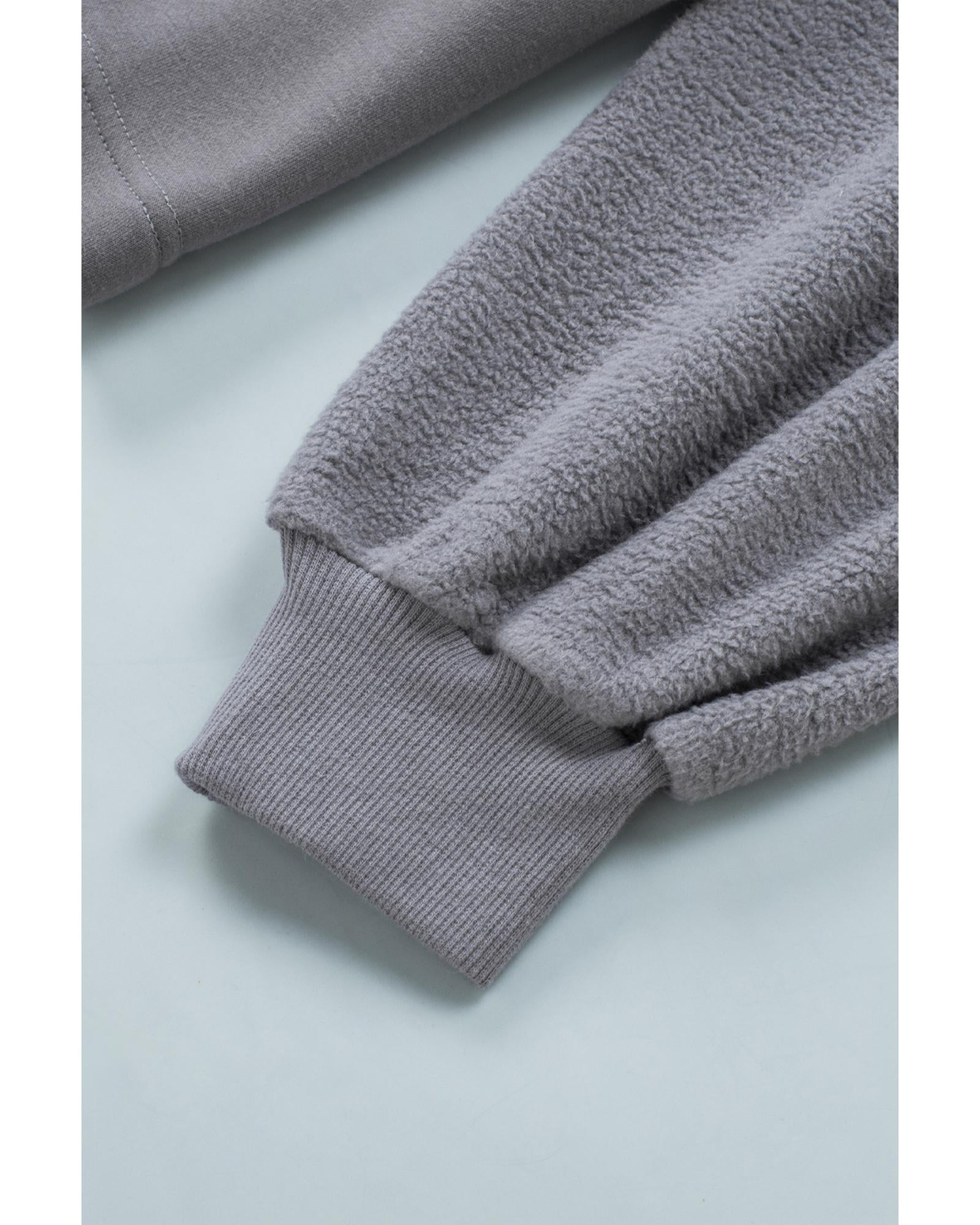 Gray Flap Pocket Drawstring Hood Zip Up Jacket - M