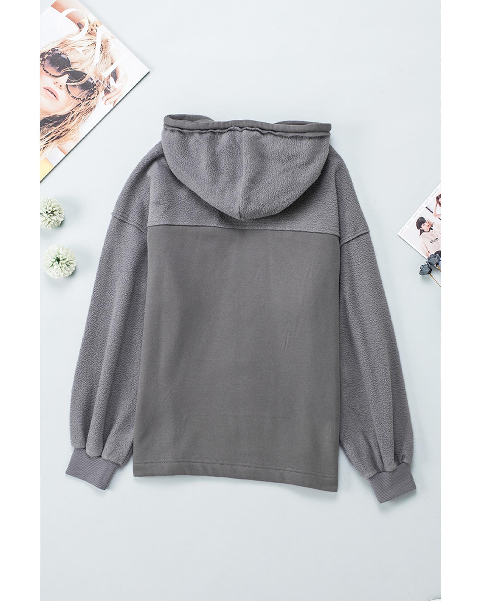 Gray Flap Pocket Drawstring Hood Zip Up Jacket - M