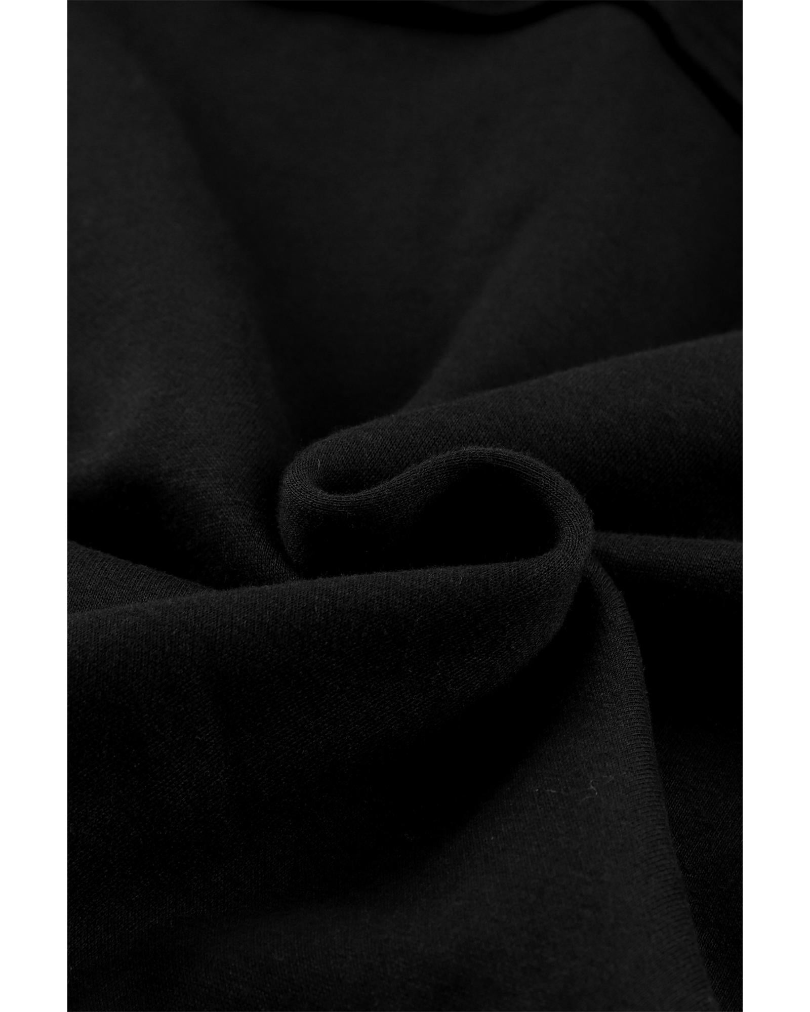 Black Flap Pocket Drawstring Hood Zip Up Jacket - S