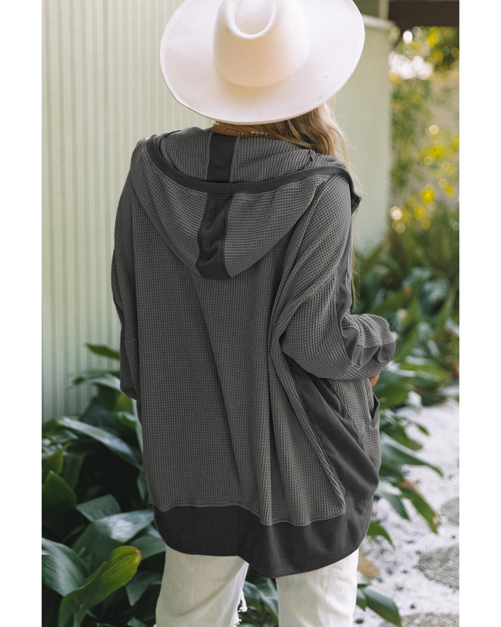 Gray Thermal Waffle Knit Full Zipper Hooded Jacket - 2XL