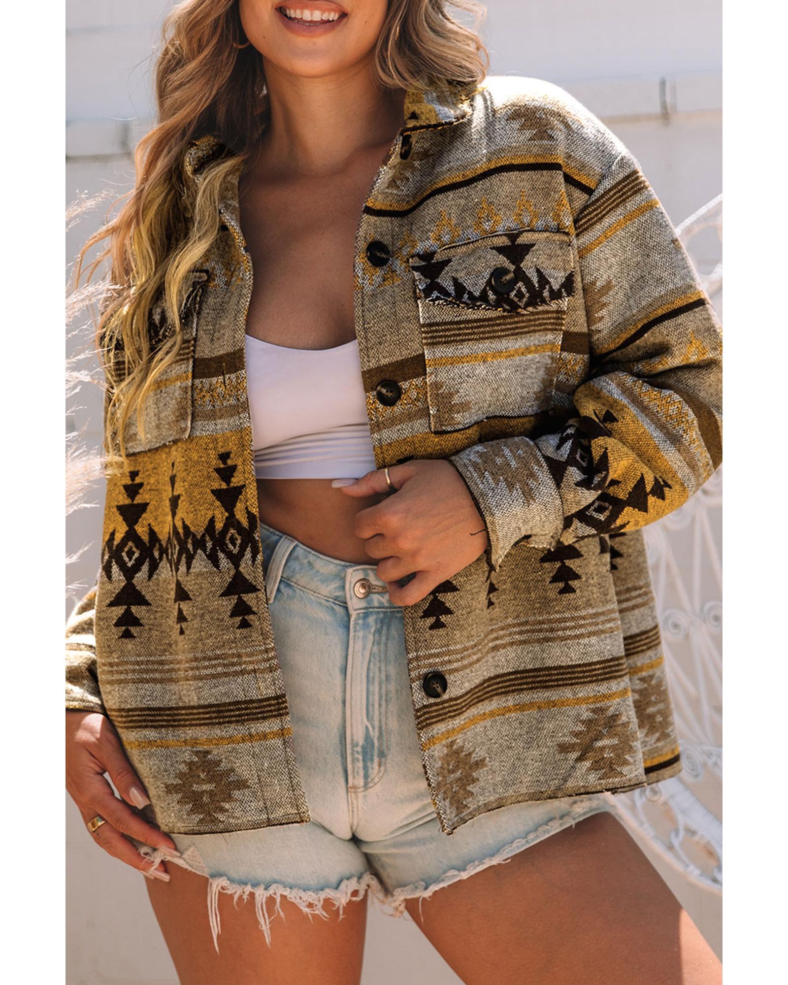 Azura Exchange Brown Western Aztec Print Jacket - L