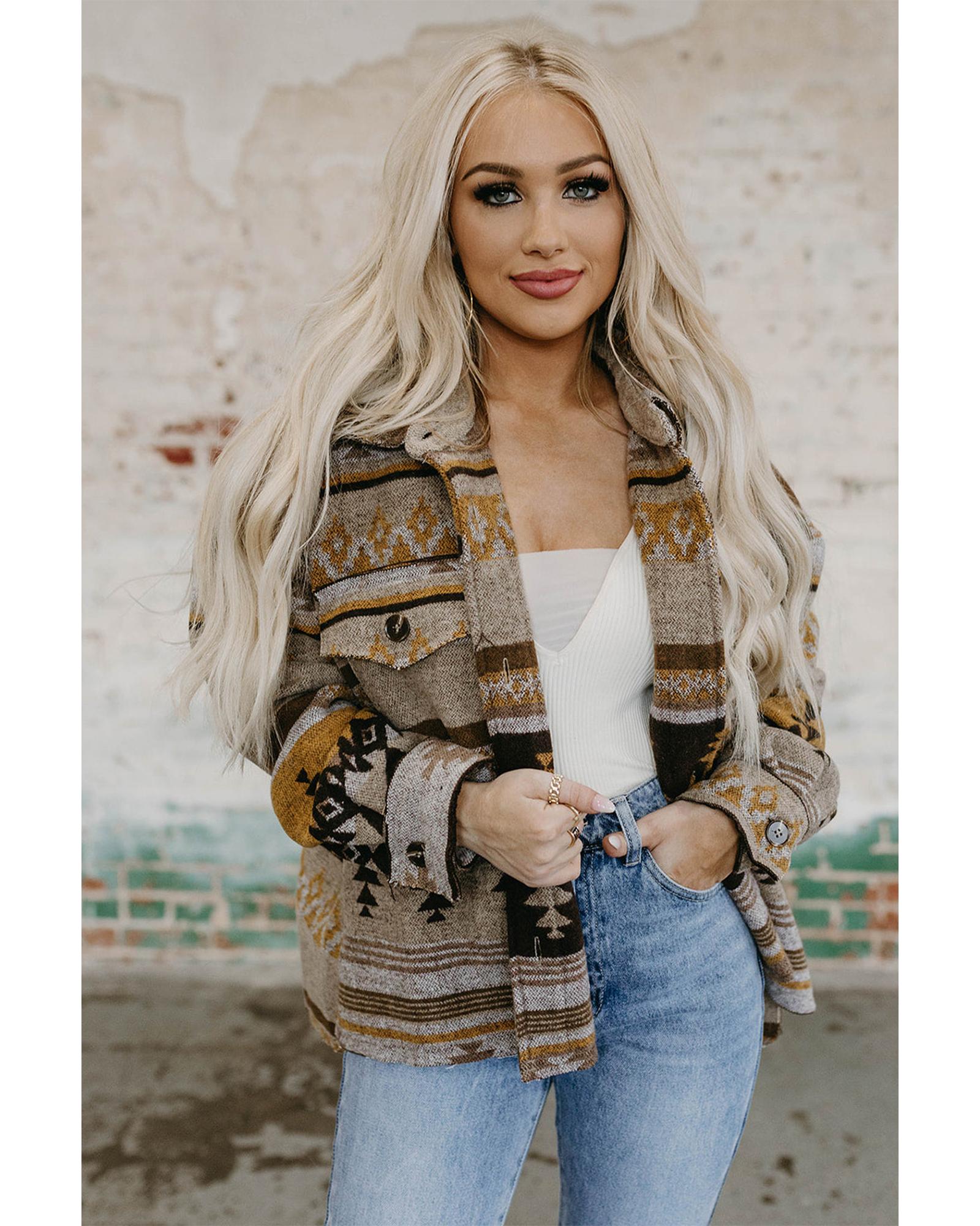 Azura Exchange Brown Western Aztec Print Jacket - L