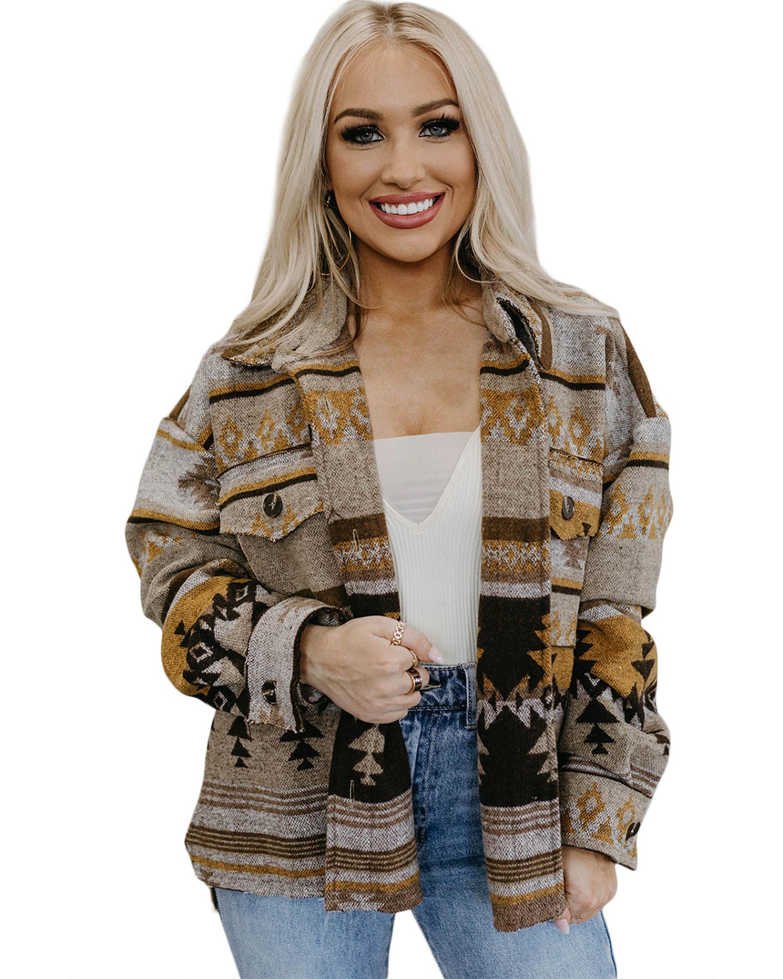 Azura Exchange Brown Western Aztec Print Jacket - M