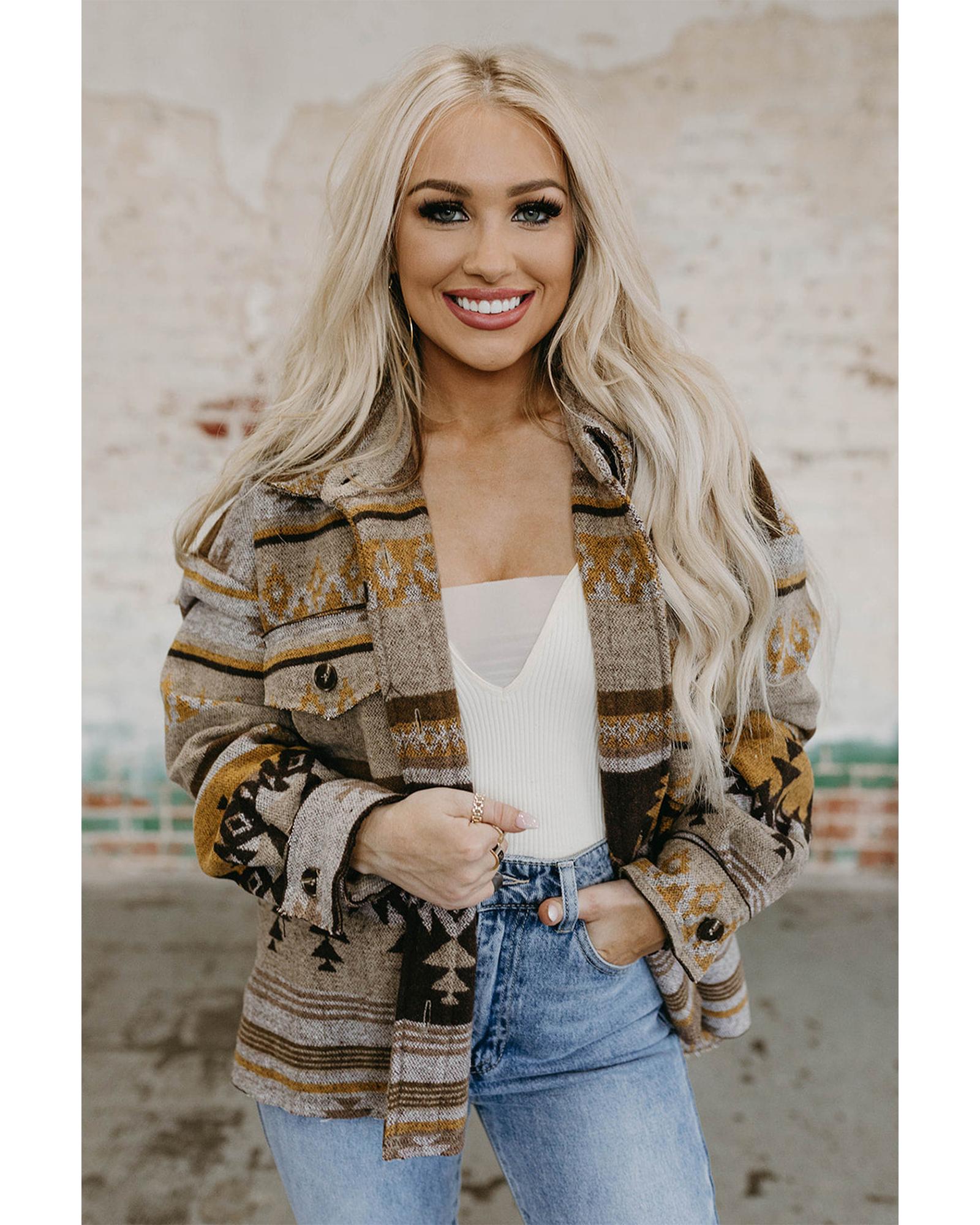 Azura Exchange Brown Western Aztec Print Jacket - M