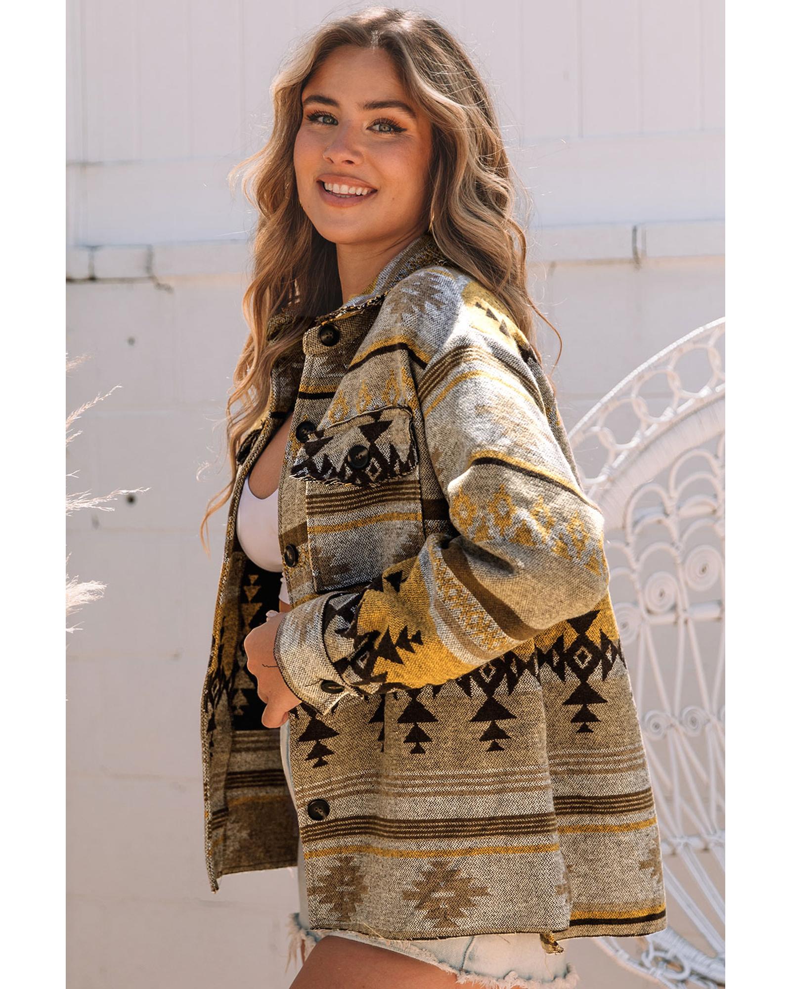 Azura Exchange Brown Western Aztec Print Jacket - XL