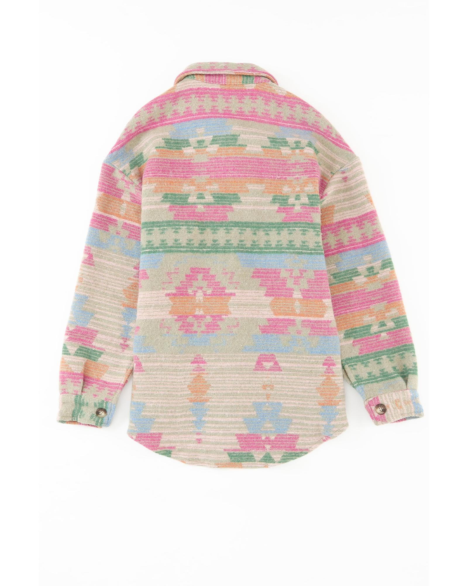 Azura Exchange Multicolor Western Aztec Print Button Flap Pocket Shacket - L