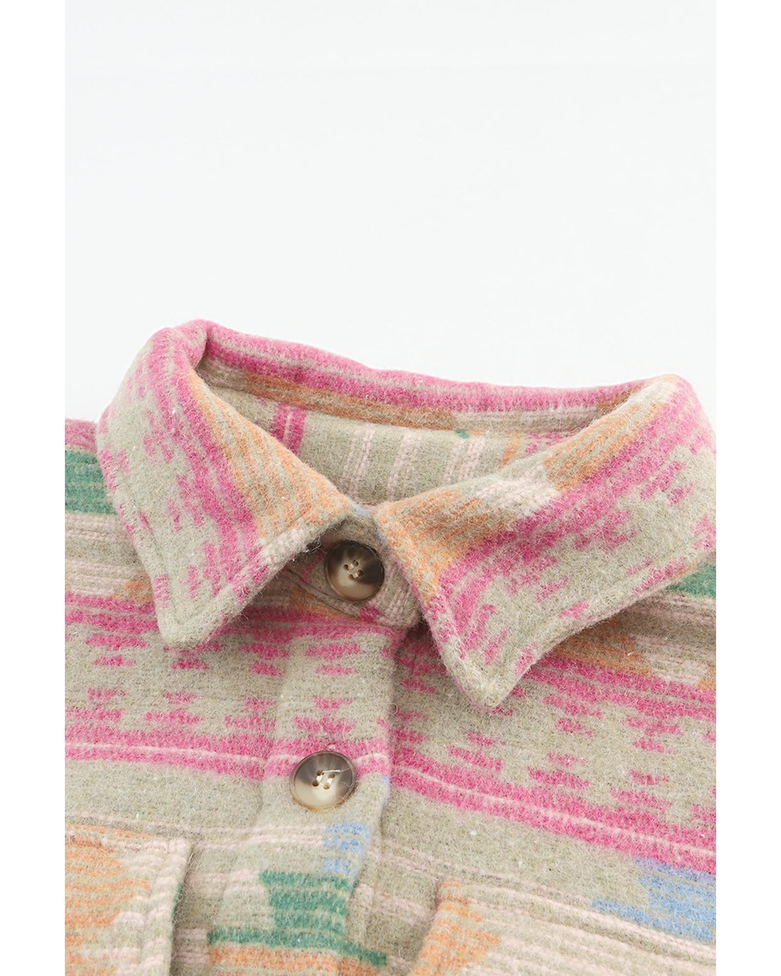 Azura Exchange Multicolor Western Aztec Print Button Flap Pocket Shacket - XL