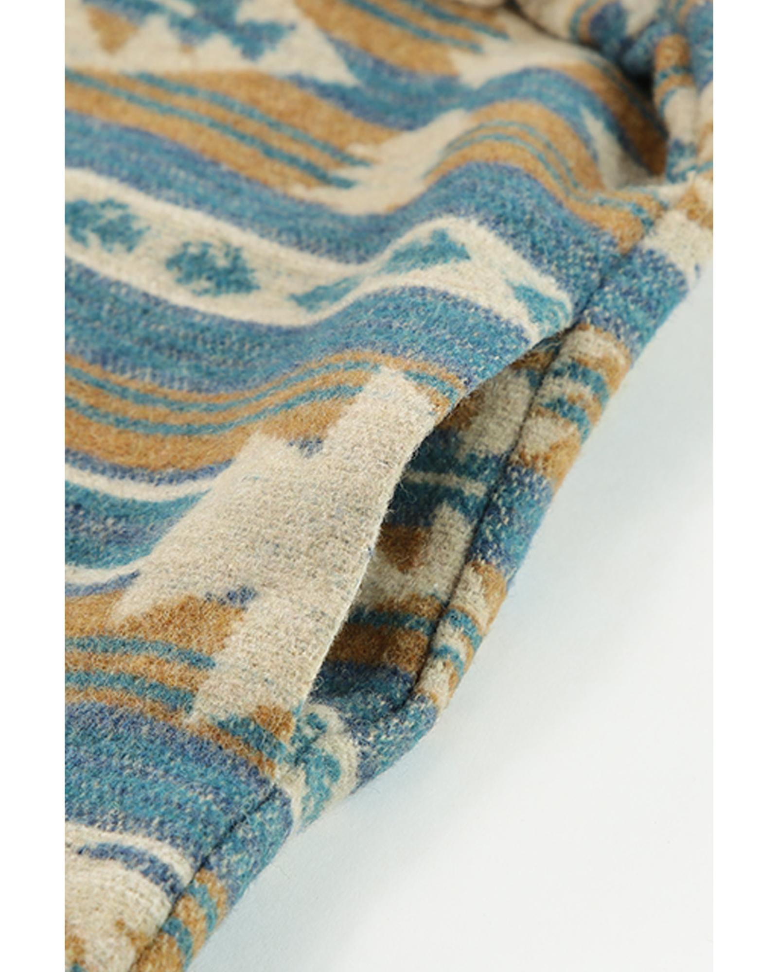 Azura Exchange Blue Western Aztec Print Button Flap Pocket Shacket - XL