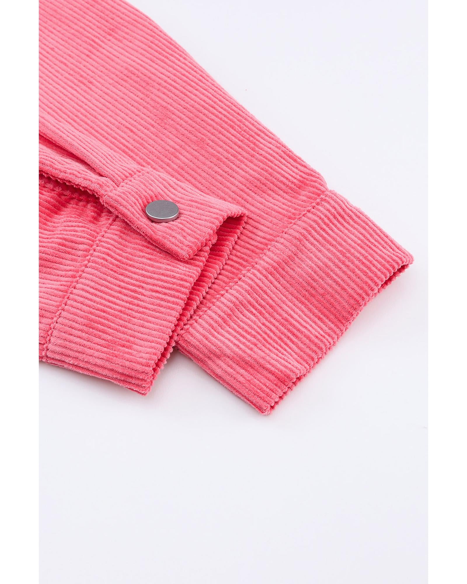 Pink Buttoned Flap Pocket Corduroy Jacket - XL