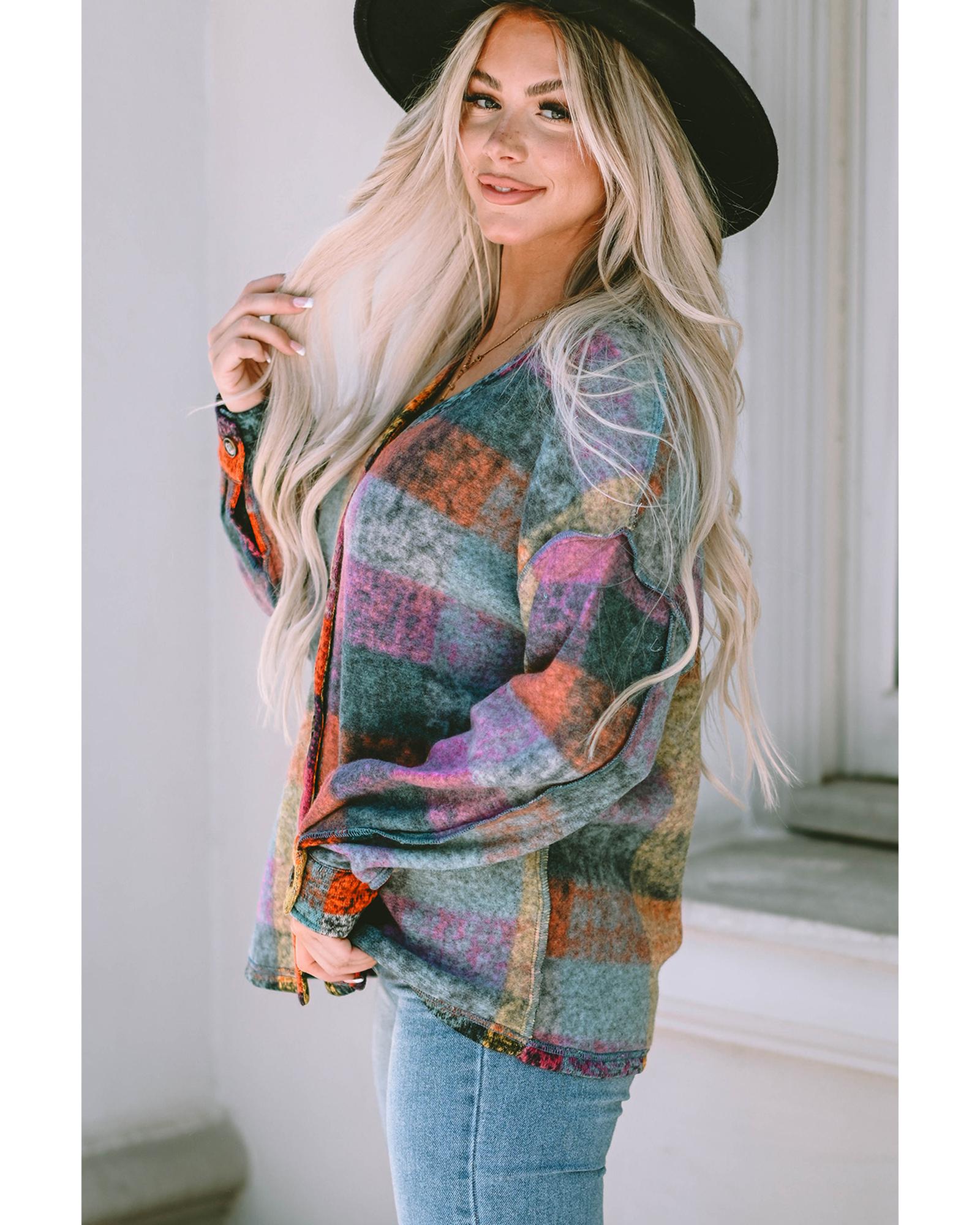 Multicolor Brushed Checked Western Buttoned Jacket - S